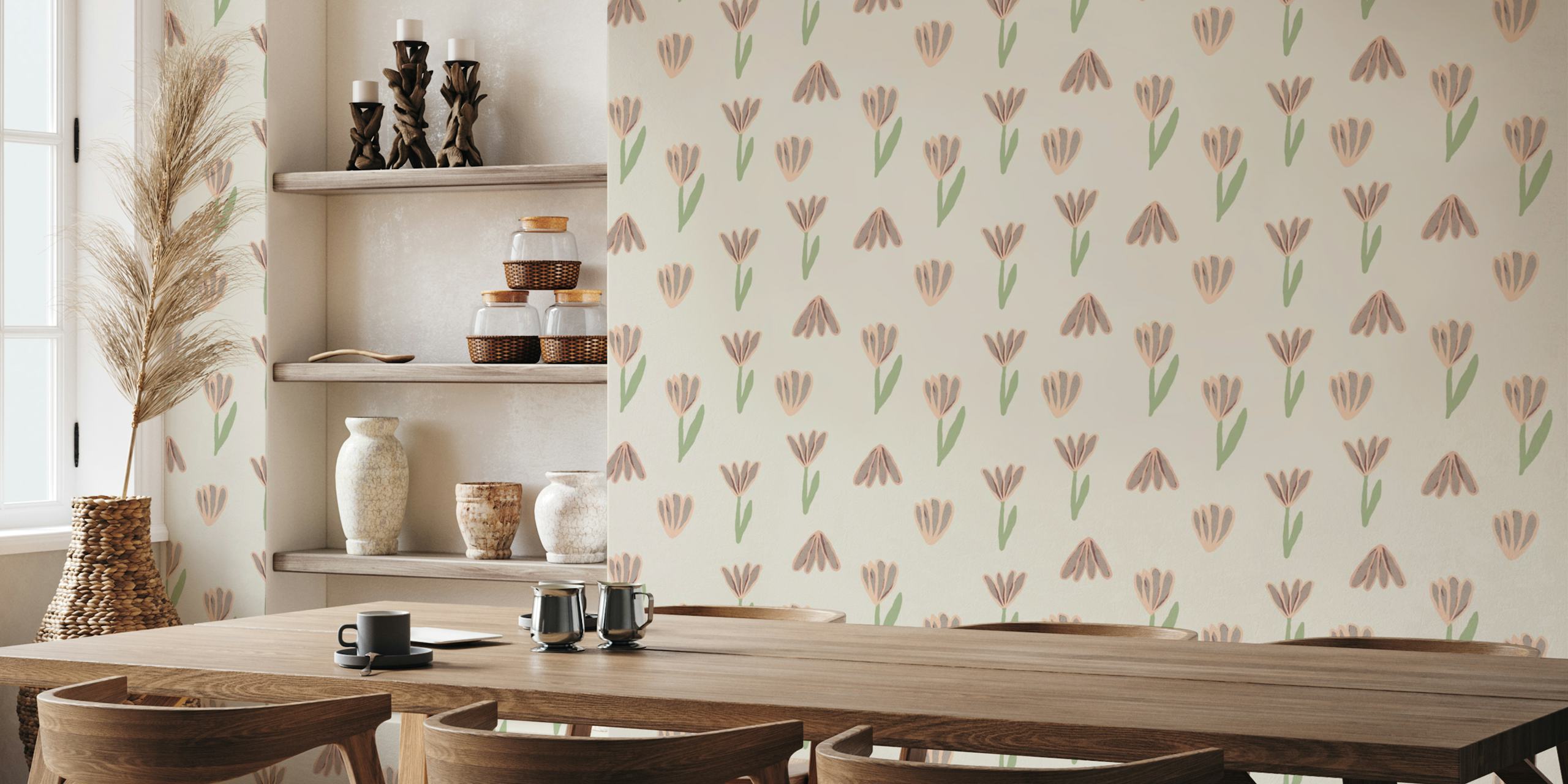 Flowers romantic wallpaper in a room