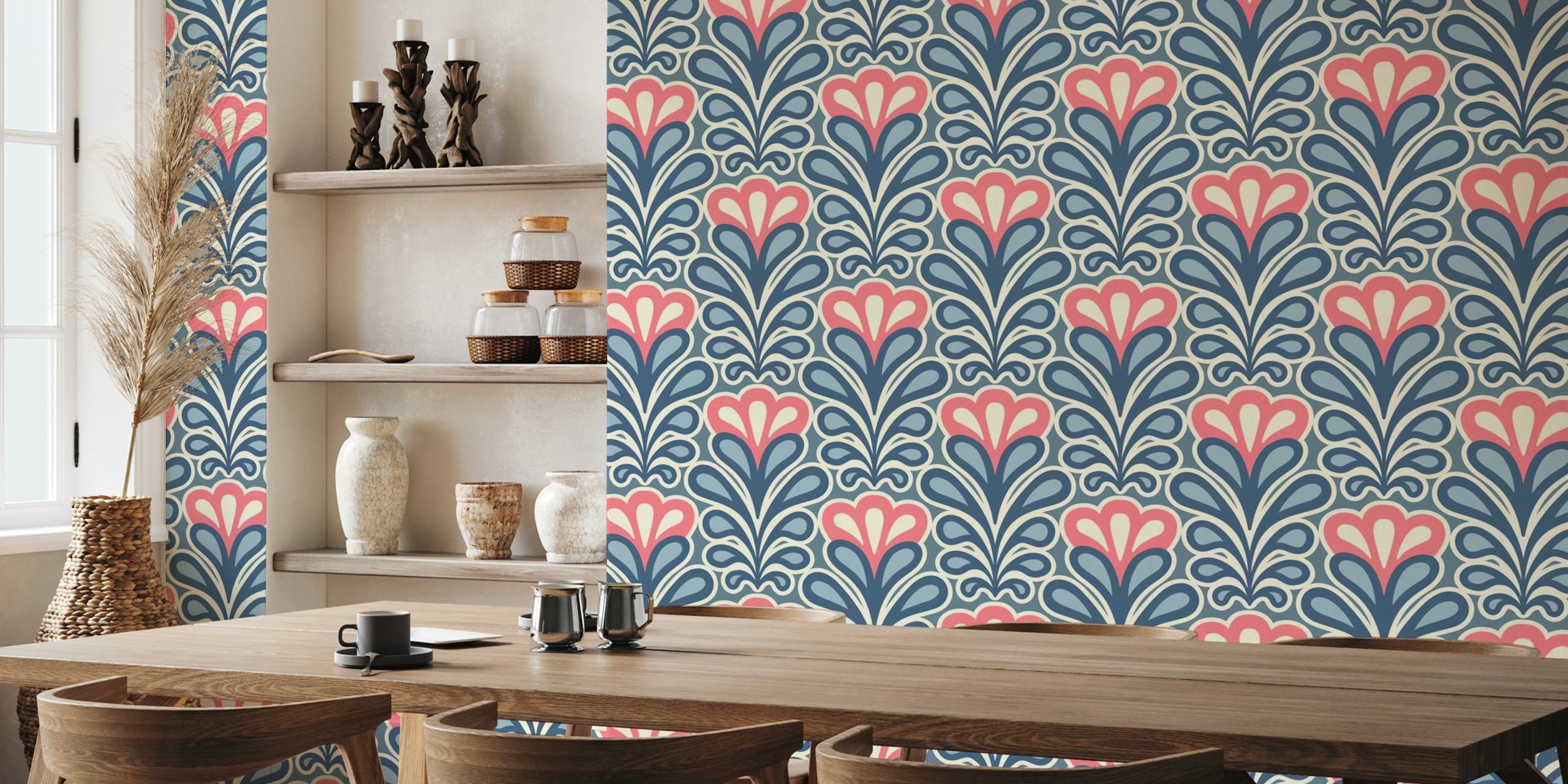 Vintage peony and lily blossoms wallpaper design