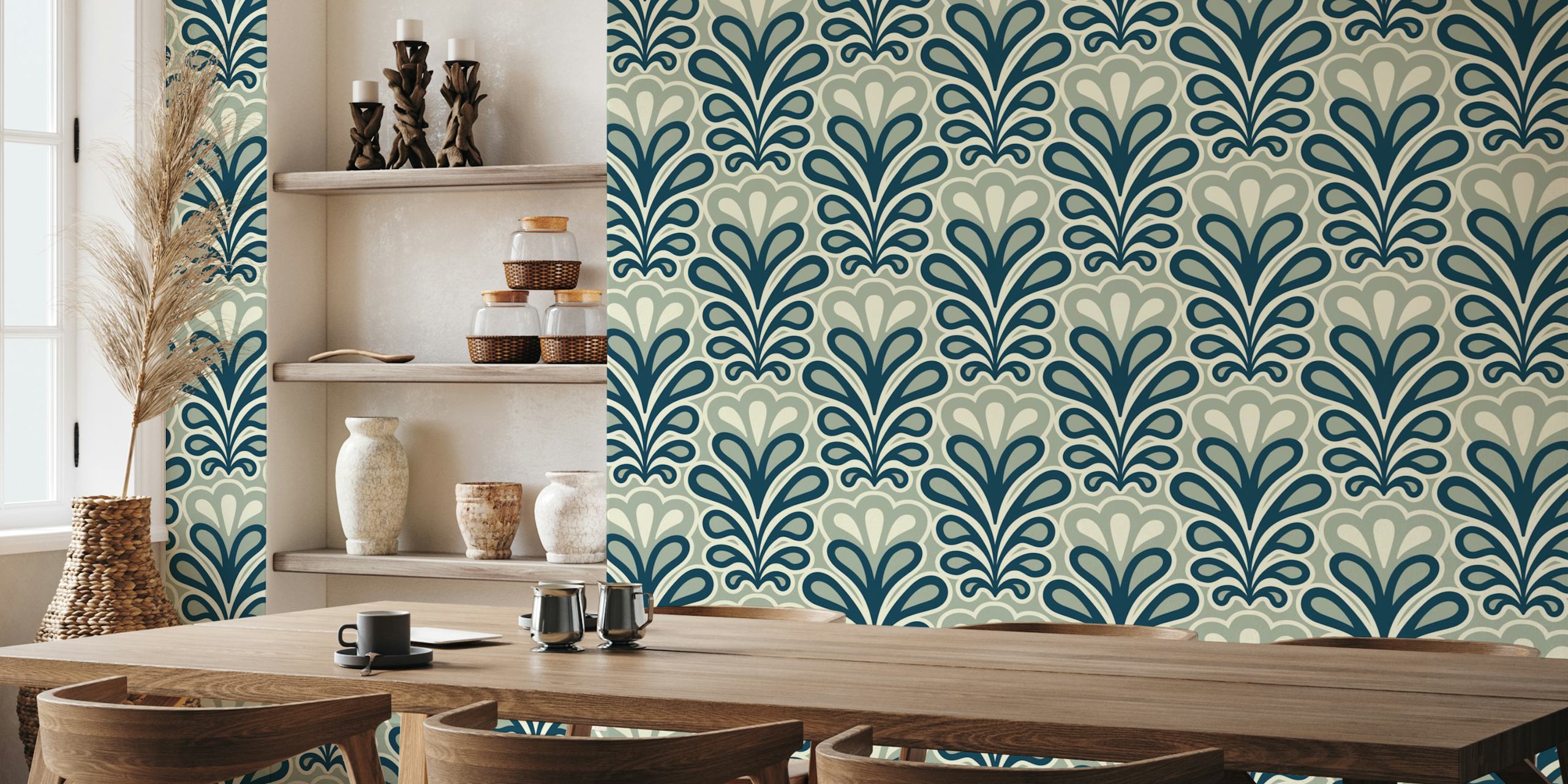 Vintage peony - lily blossoms navy grey papel pintado