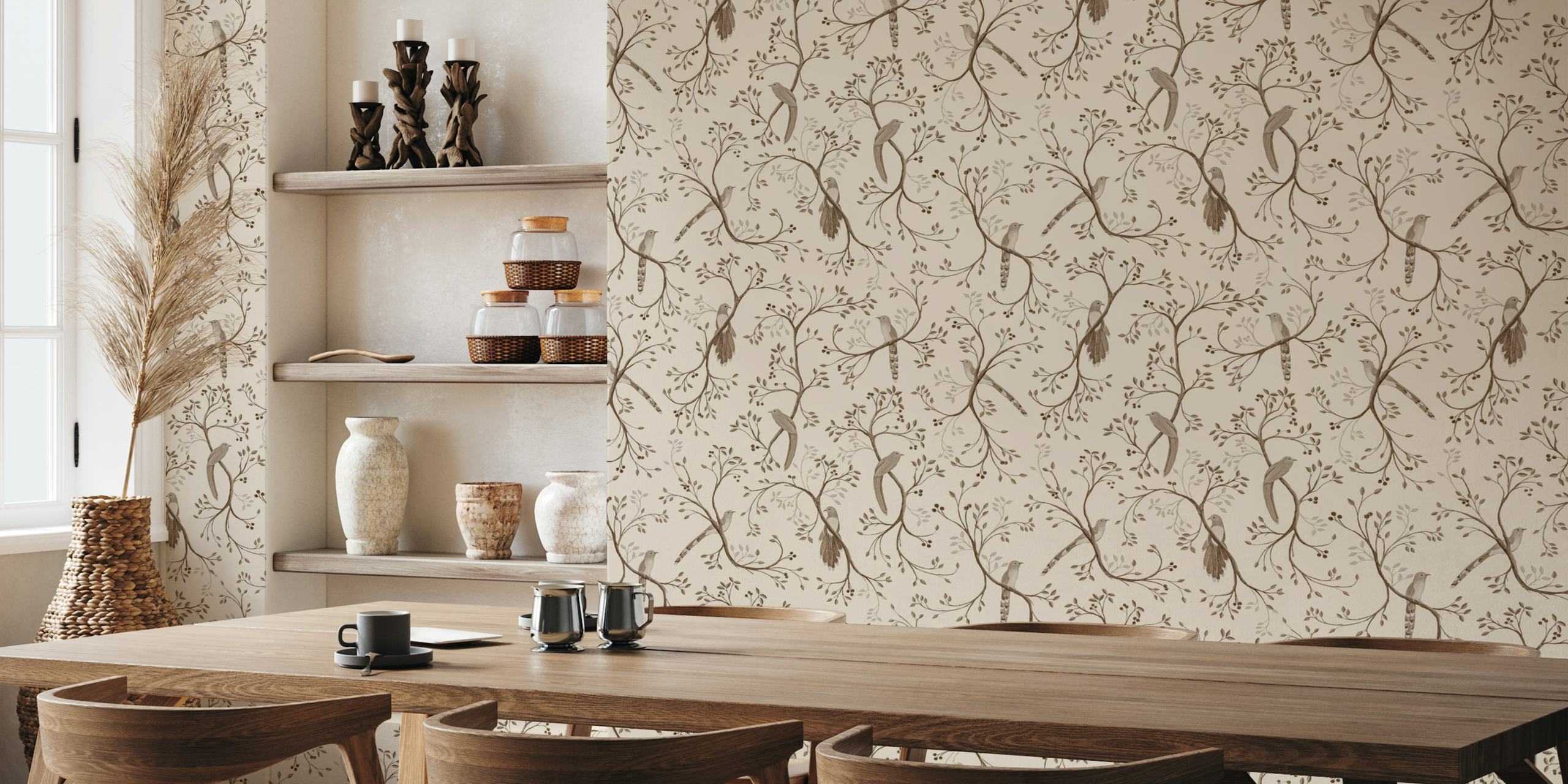 Tail Birds - Vanilla wallpaper design in a room