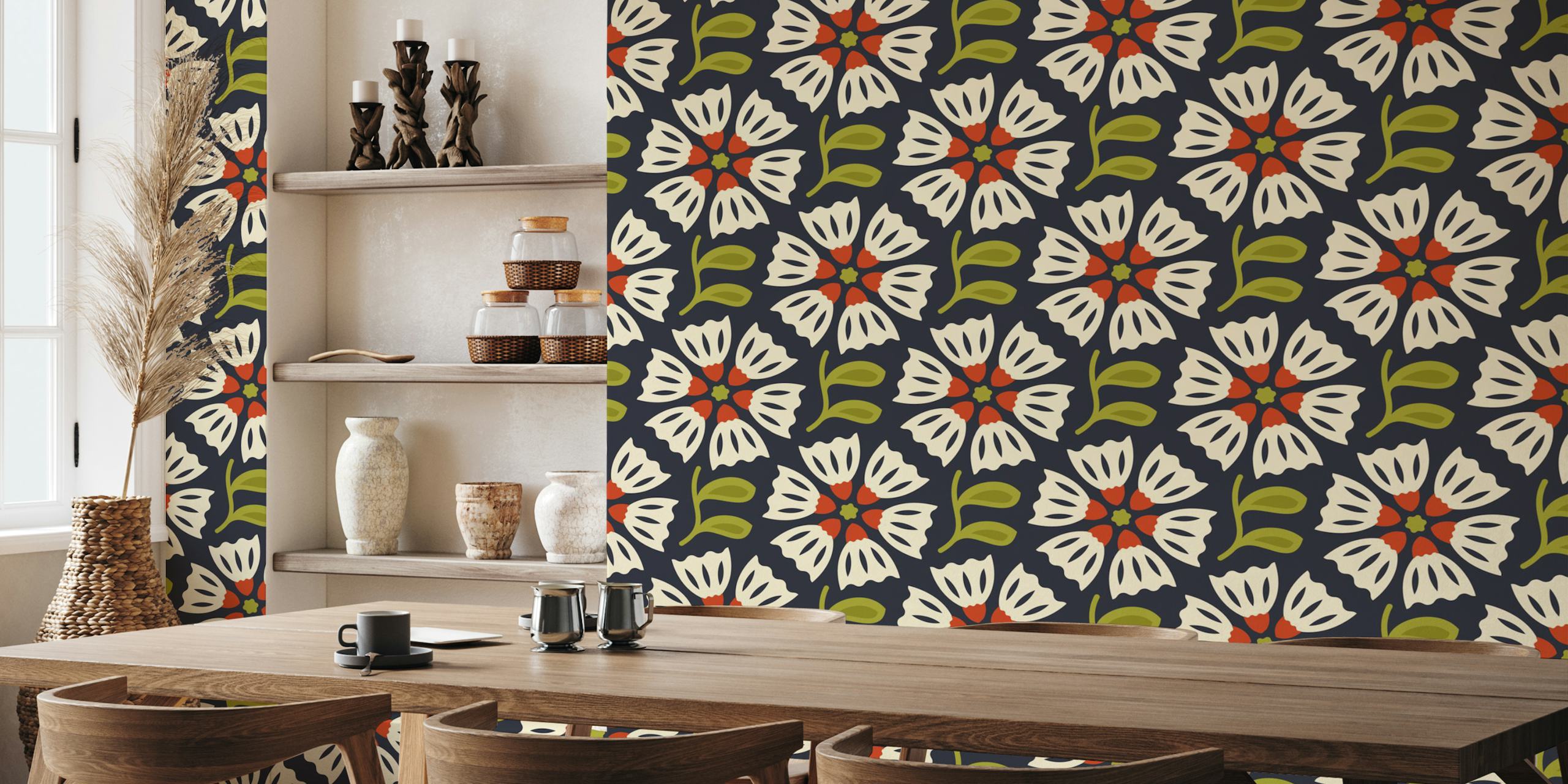 Retro Blossom Delight wallpaper in a room