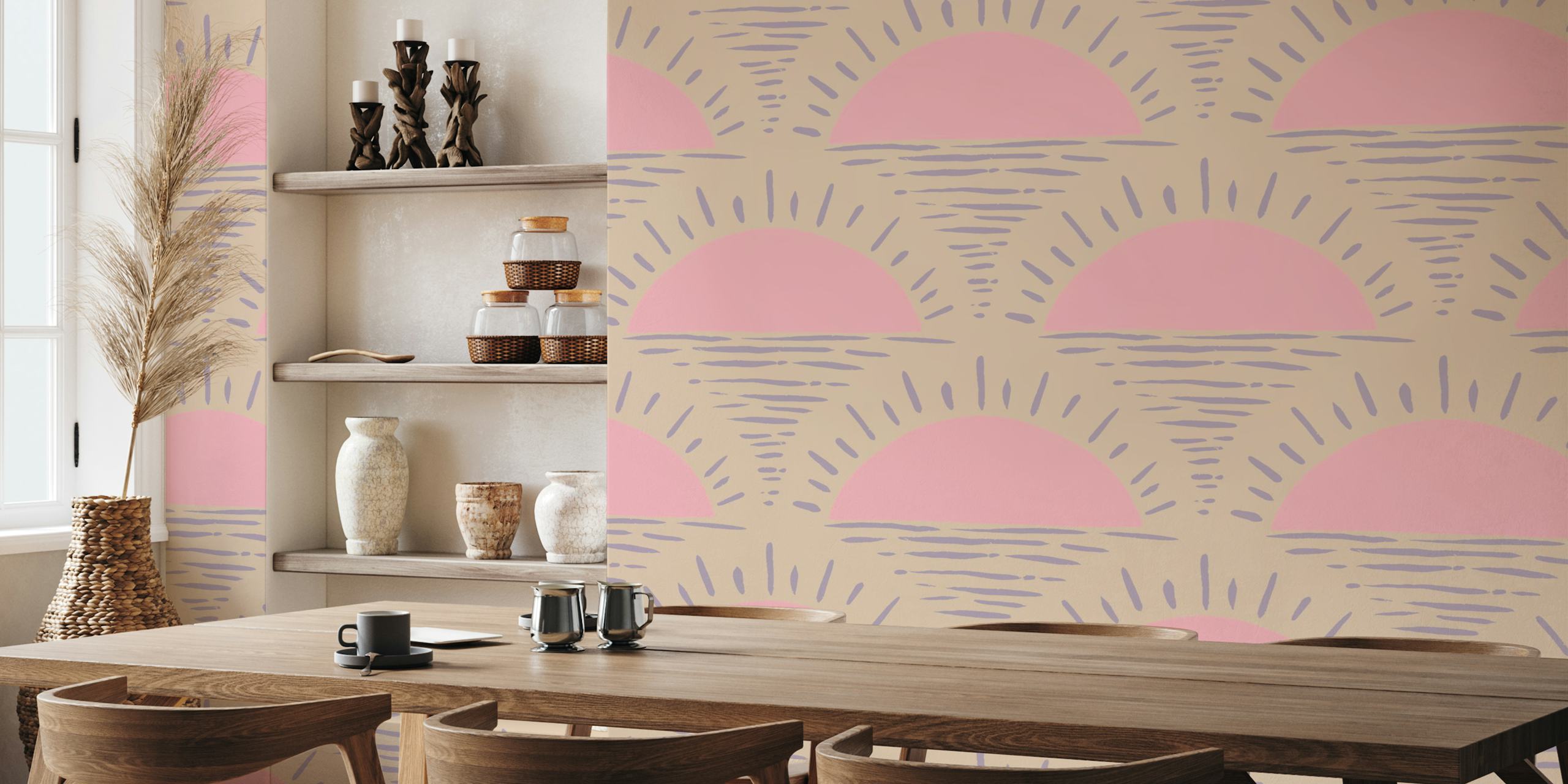 Rising Sun In Pink And Purple Hand Drawn ταπετσαρία