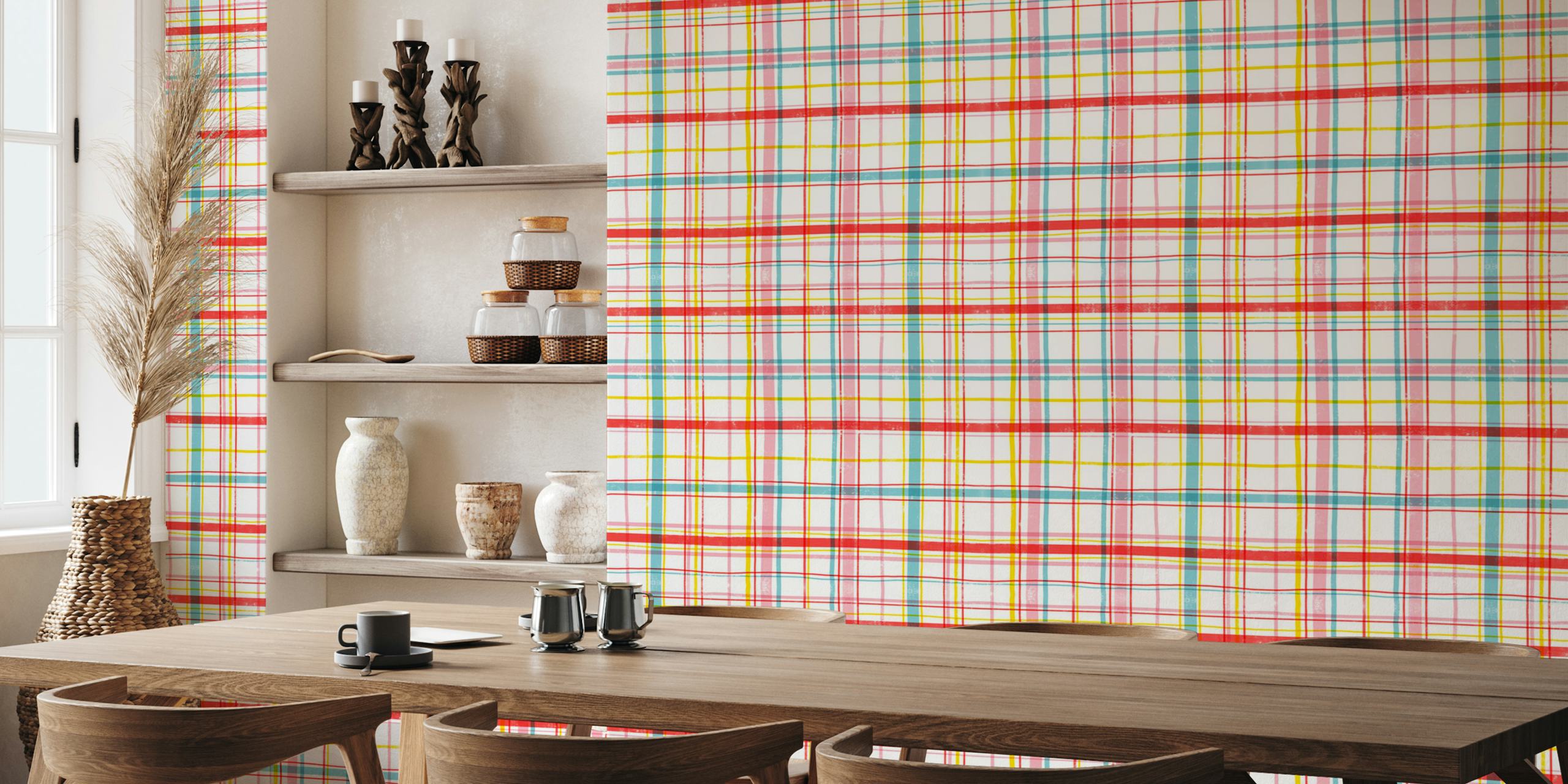 Tapeta Happy picnic plaid ve stylizovaném pokoji