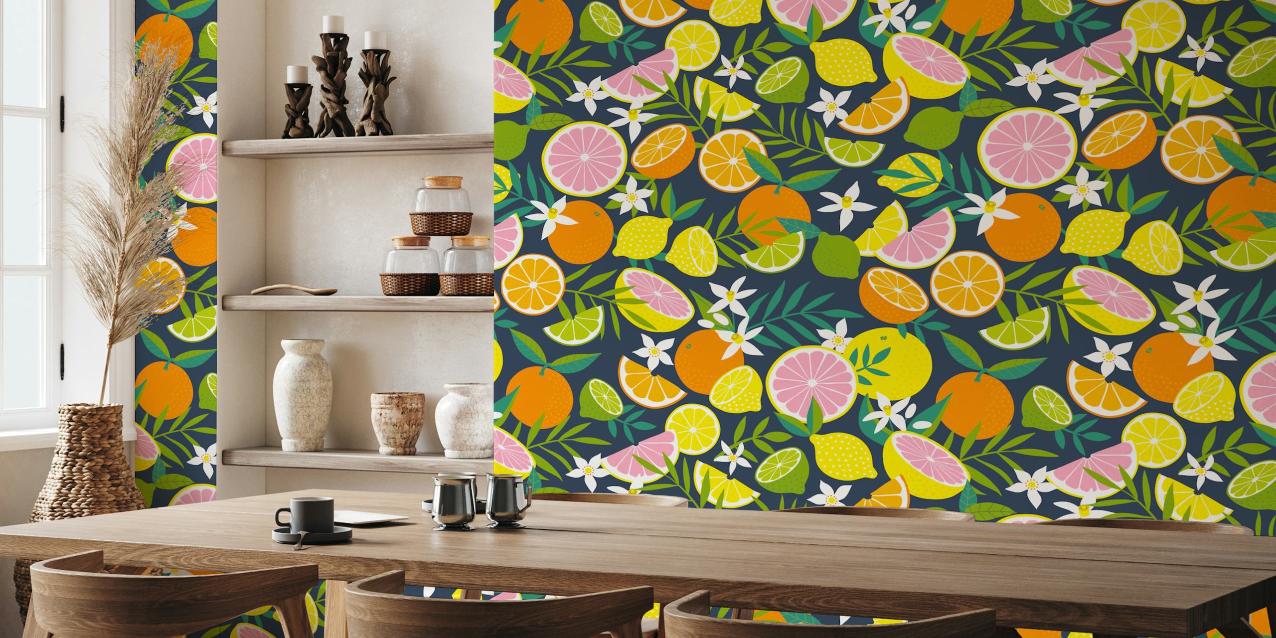 Tropical citrus fruits wallpaper design