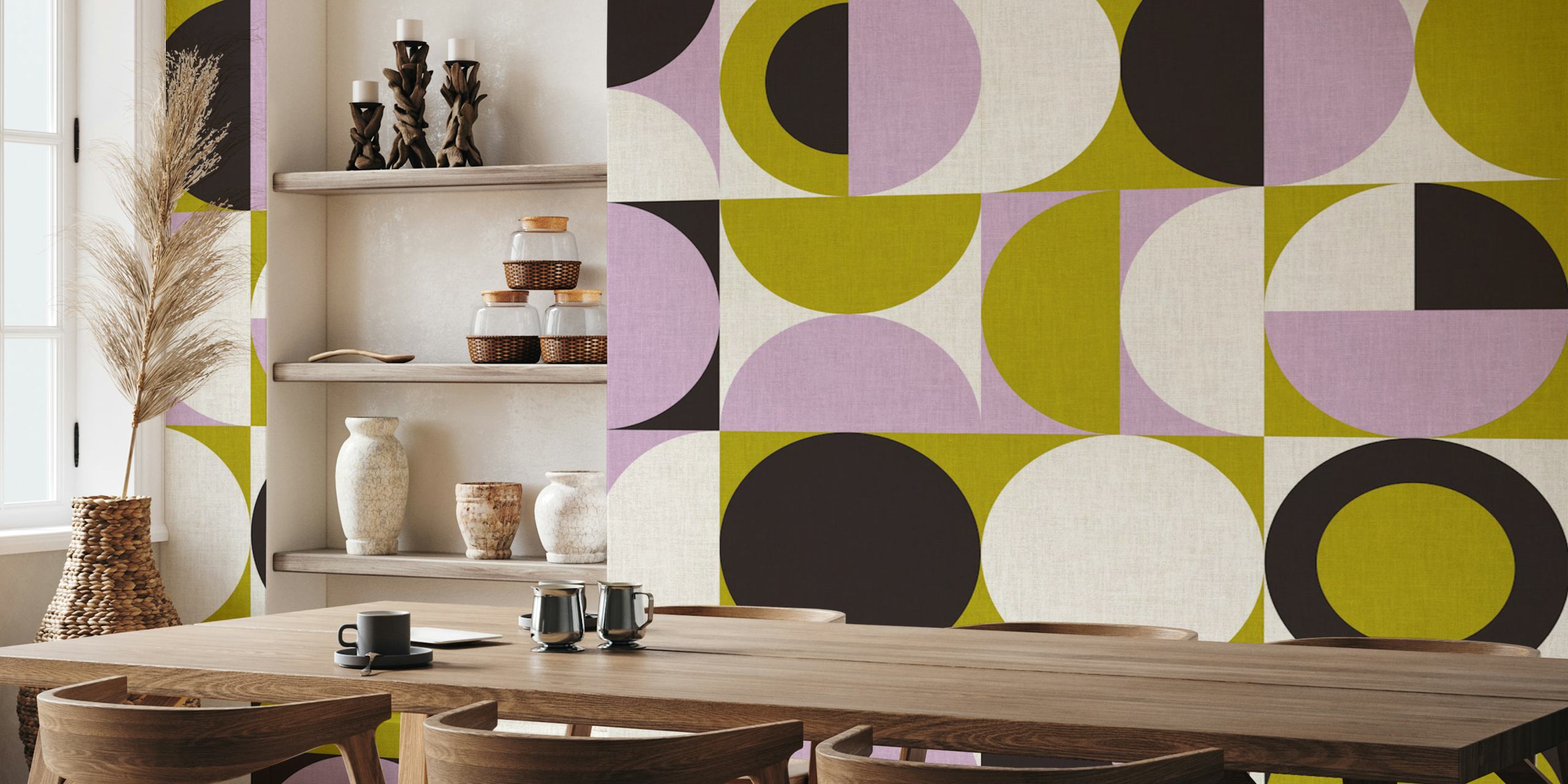 Colorful patterned wallpaper in a room