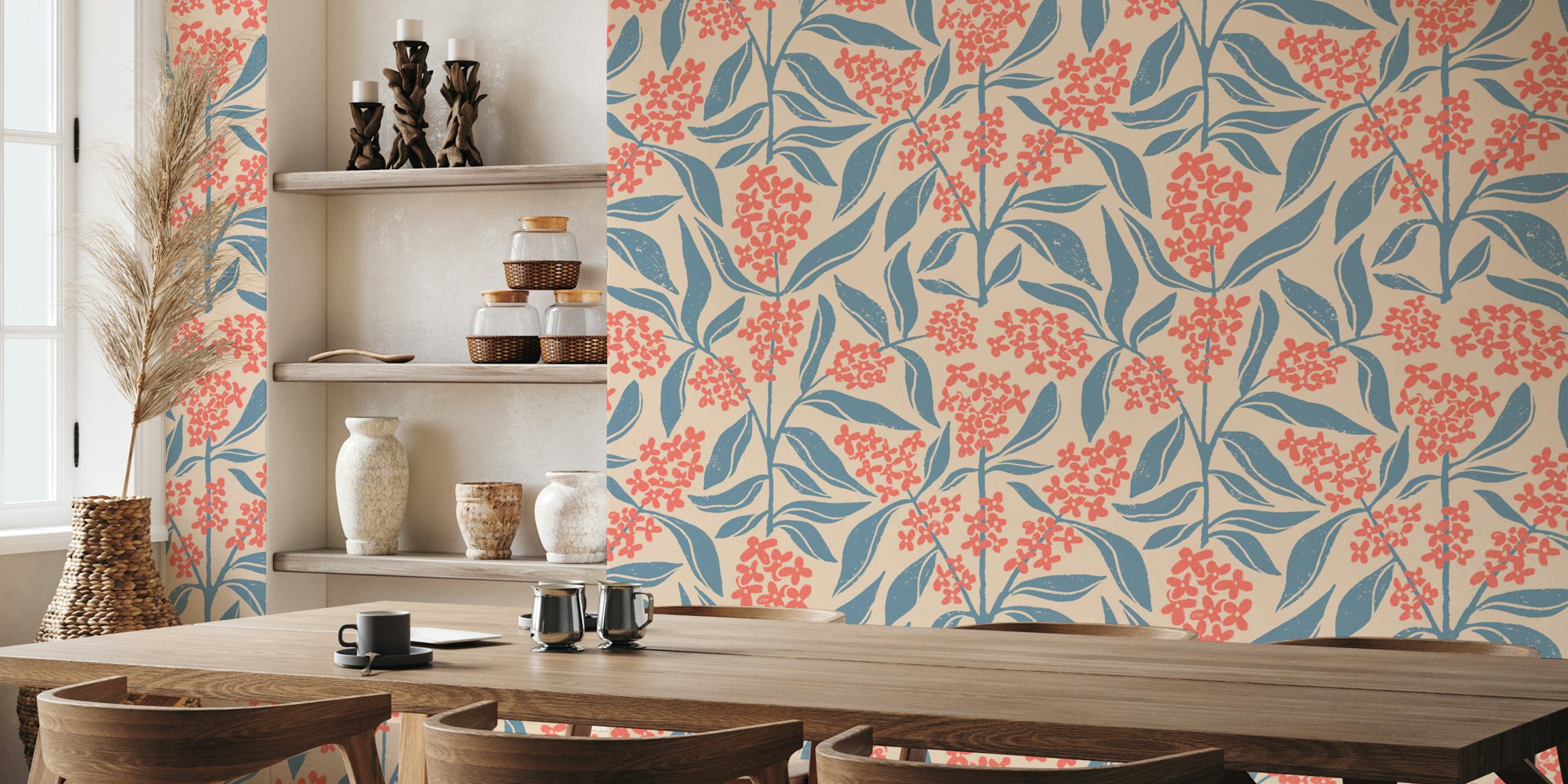 Osmanthus Flower wallpaper in red and blue