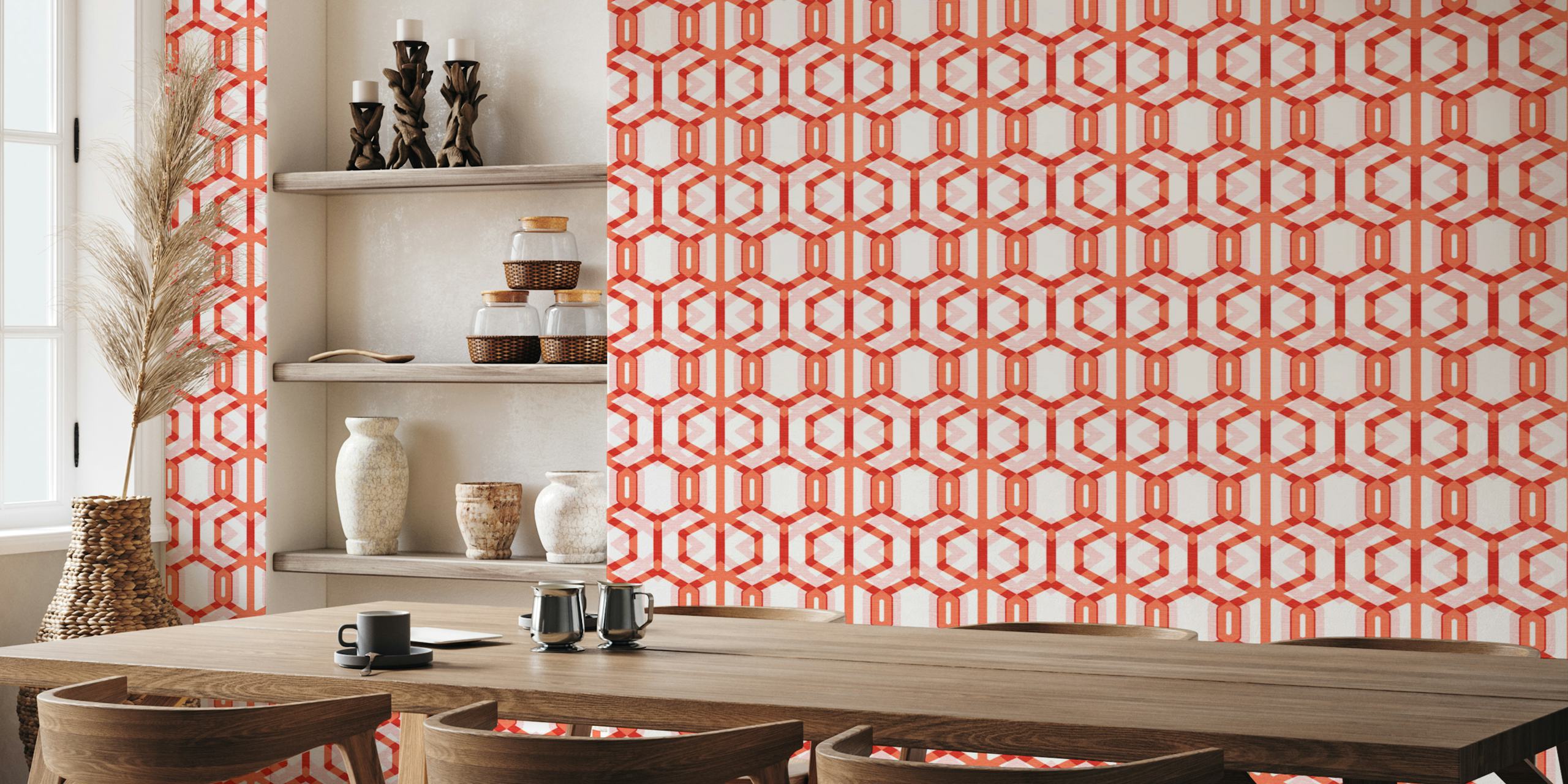Oranje rhombus cascade behang in een kamer
