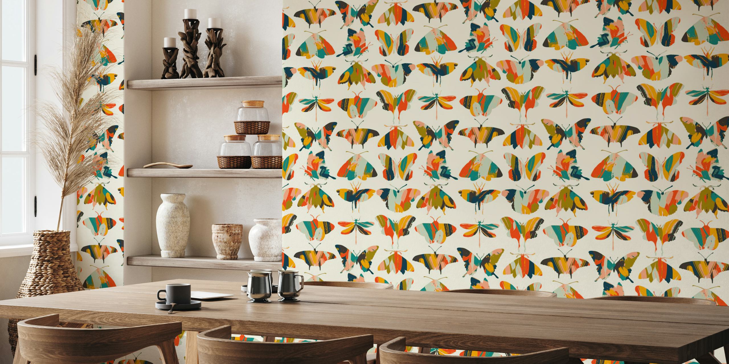 Papel pintado butterfly colorido en una habitación