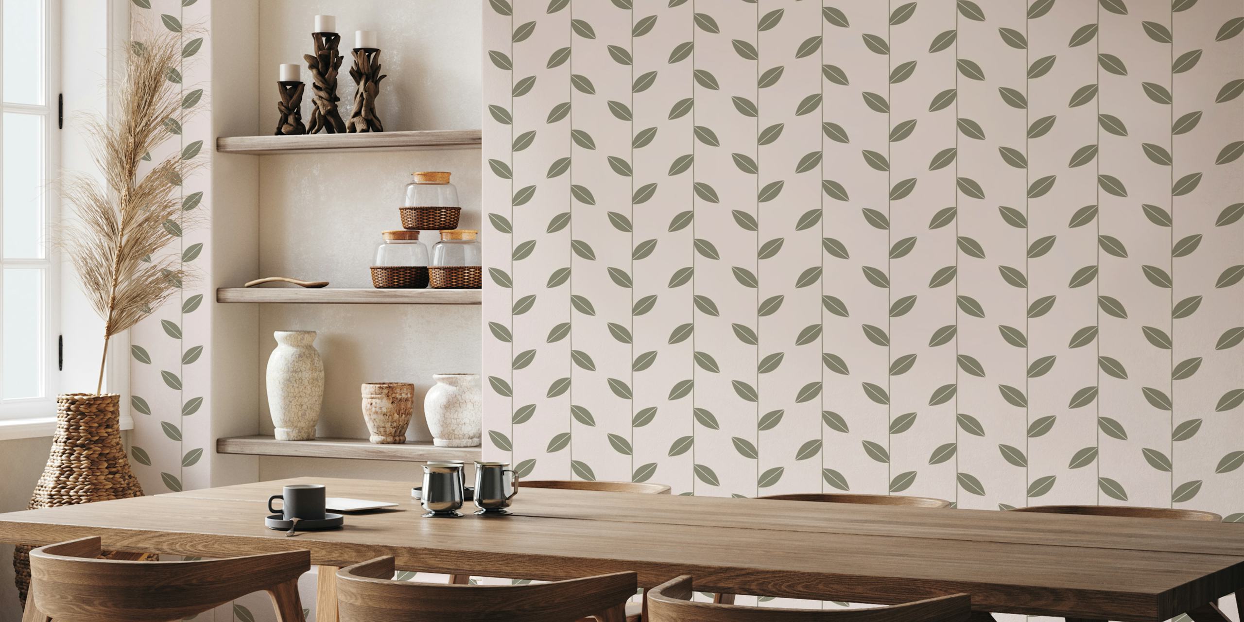 Leaf wallpaper design i moody green och beige