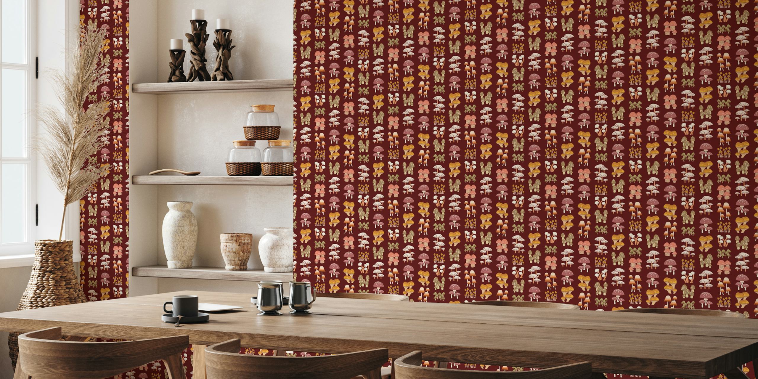 Mille champignons in burgundy tapet i et rom