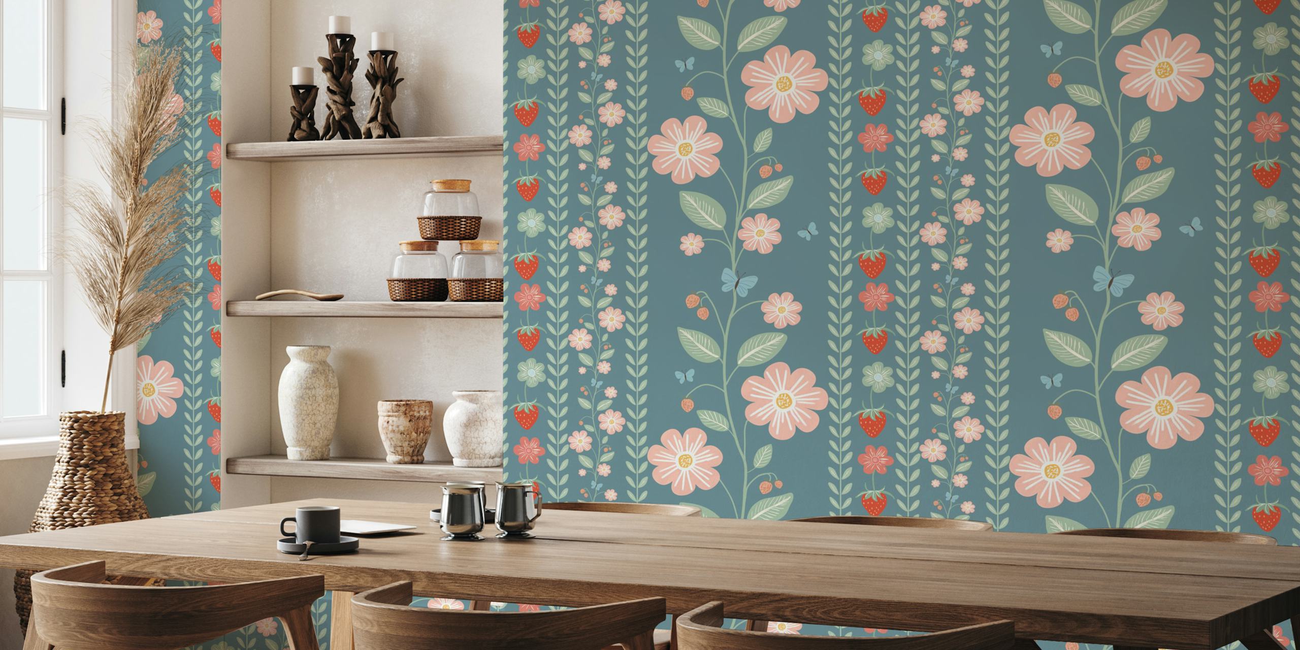 Carta da parati Blossoms and Berries Delight in una stanza