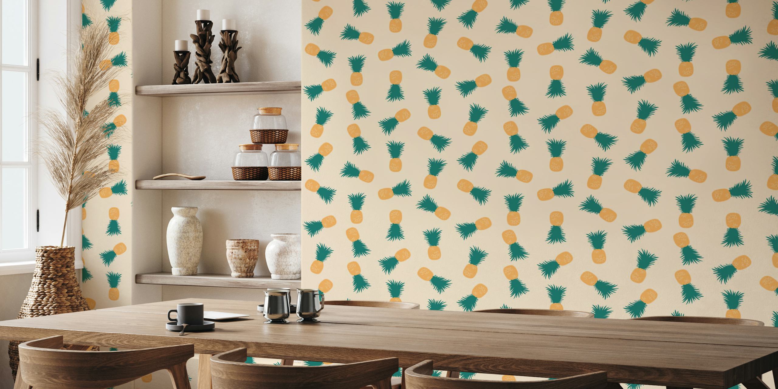 Pineapples beige papel de parede em um cômodo