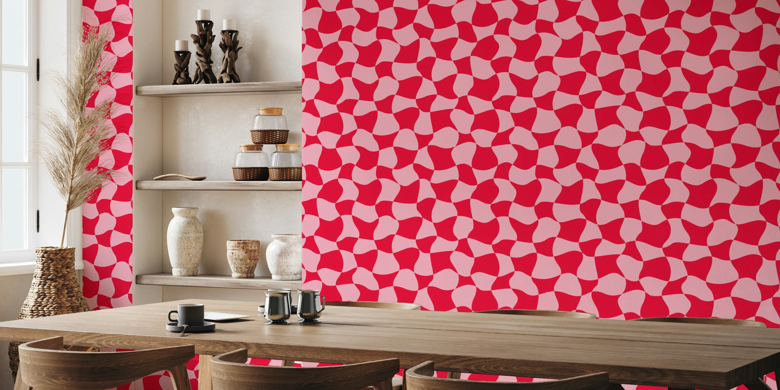 Curvy Red Checkered Pattern tapet i rum