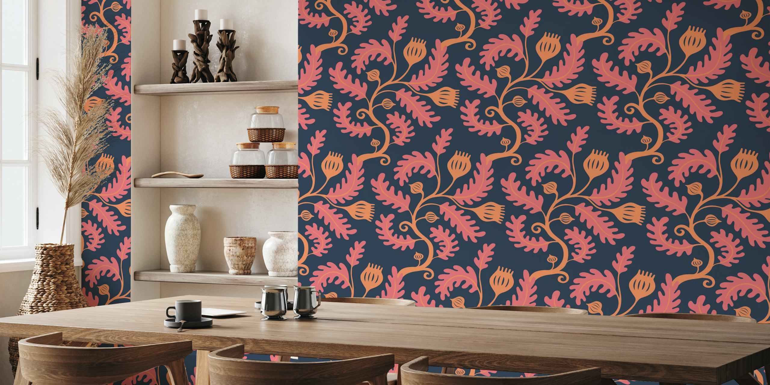 Twisting Vine - pink peach sur un mur