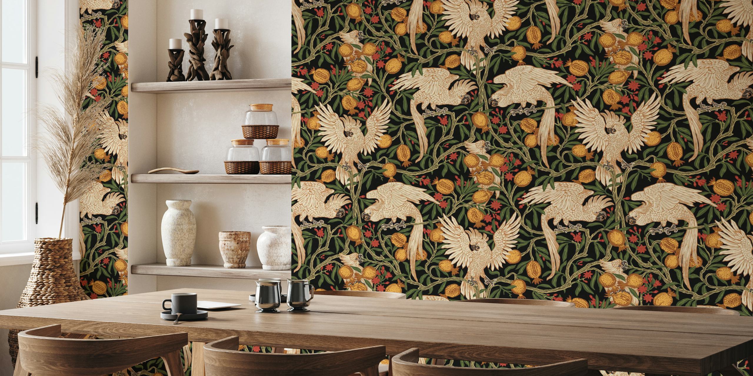 Cockatoo and Pomegranate wallpaper design