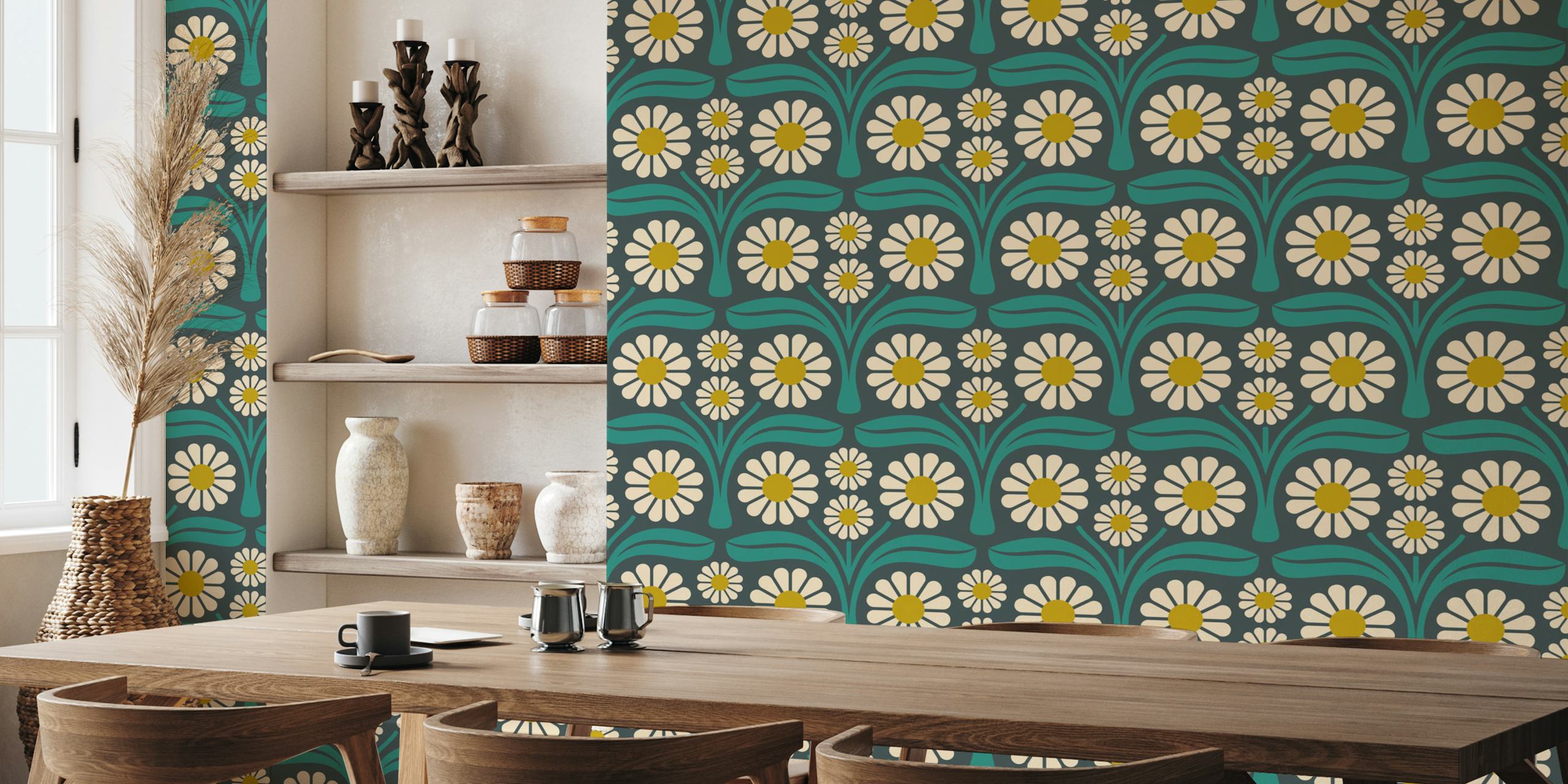 Bold Daisy Retro wallpaper in a room