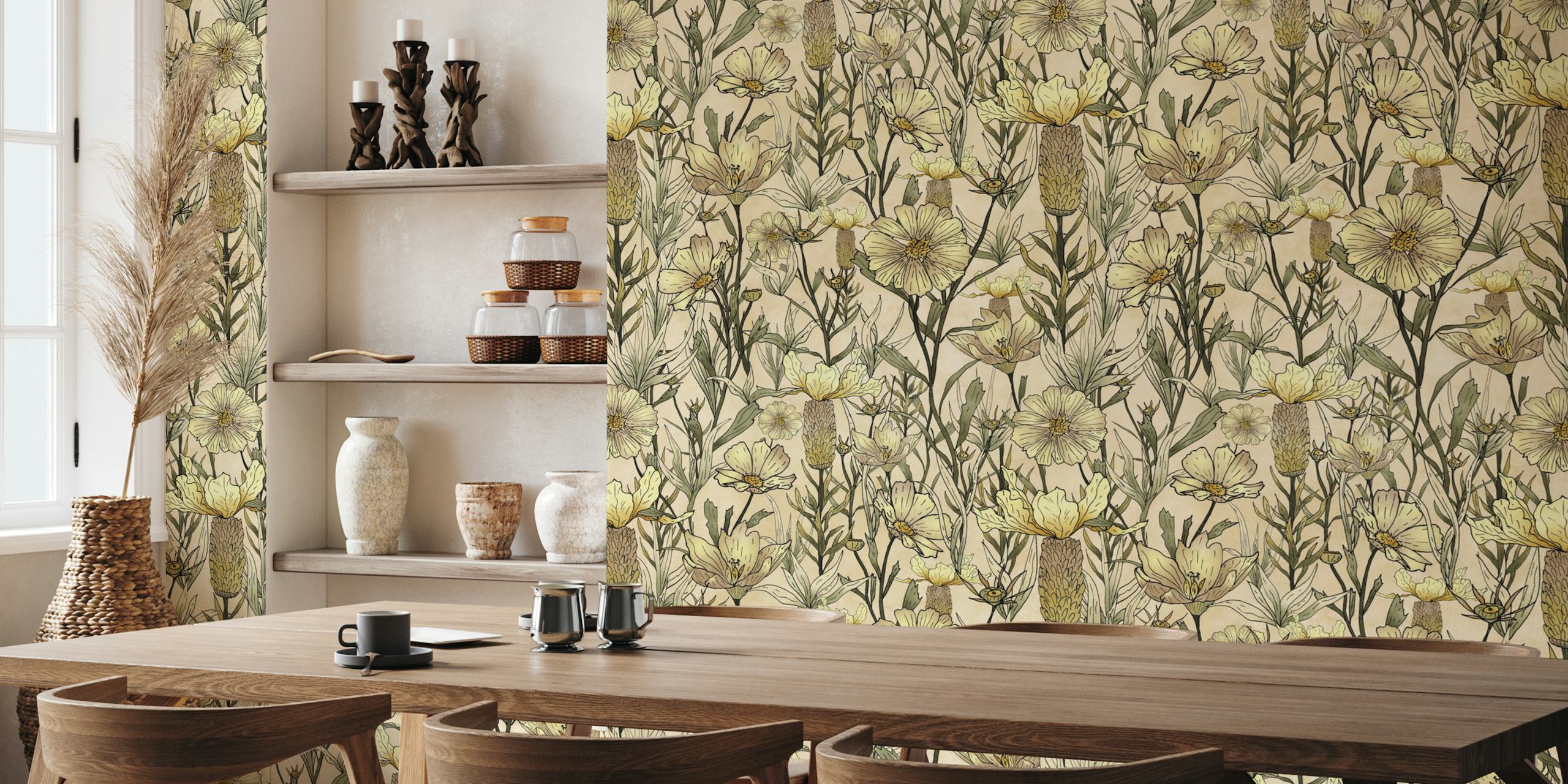 Hand drawn vintage garden wallpaper dans une pièce