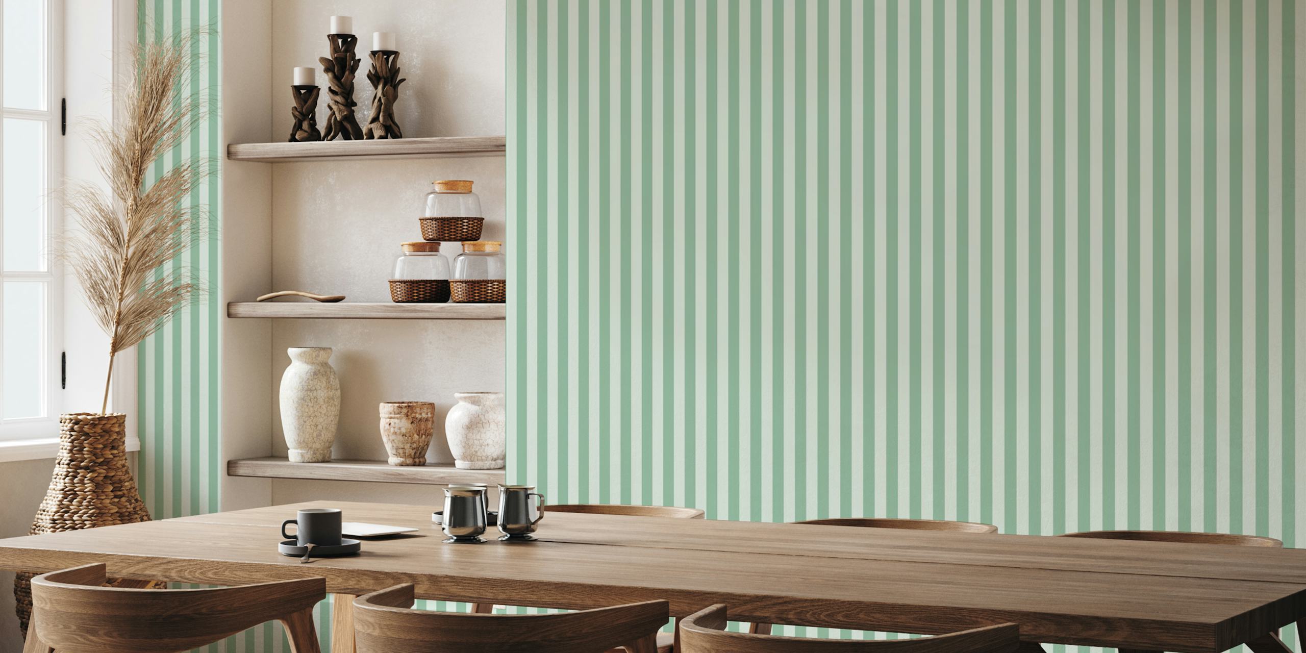 Ταπετσαρία με κατακόρυφες ρίγες Mint Green σε ένα δωμάτιο