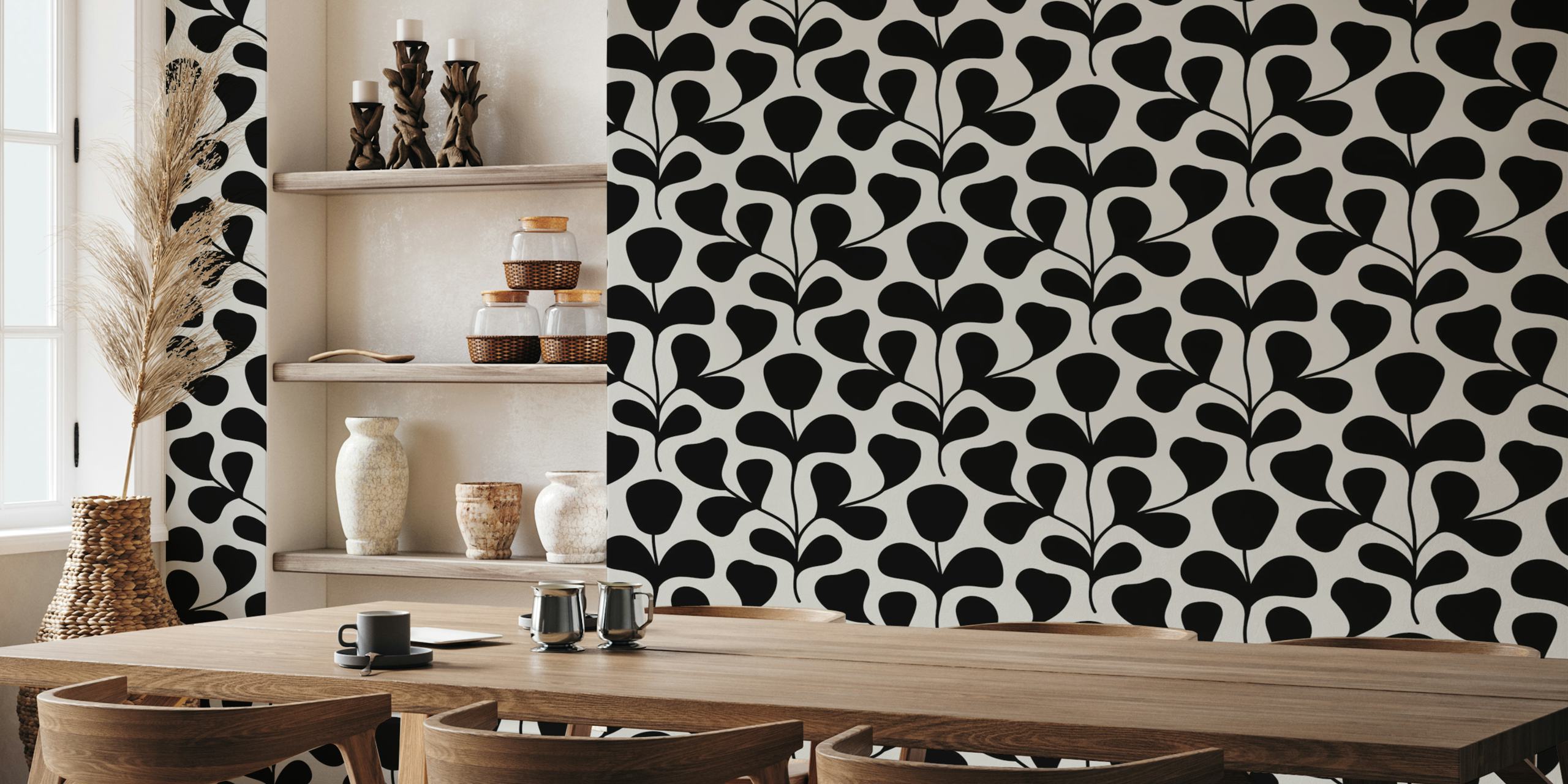 Black and white abstract flowers wallpaper design