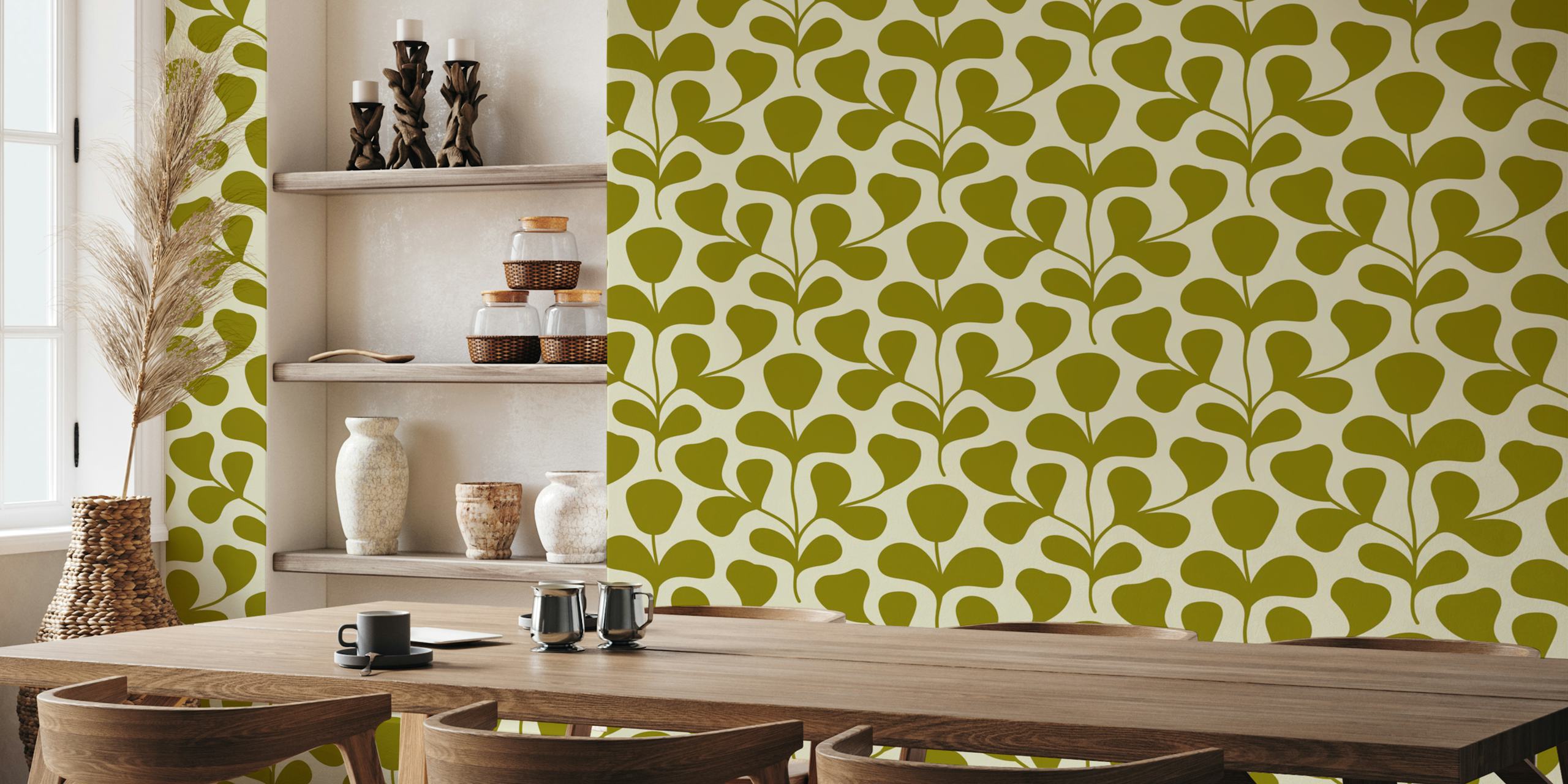 Large Scale Abstract Flowers Pattern - Sage carta da parati