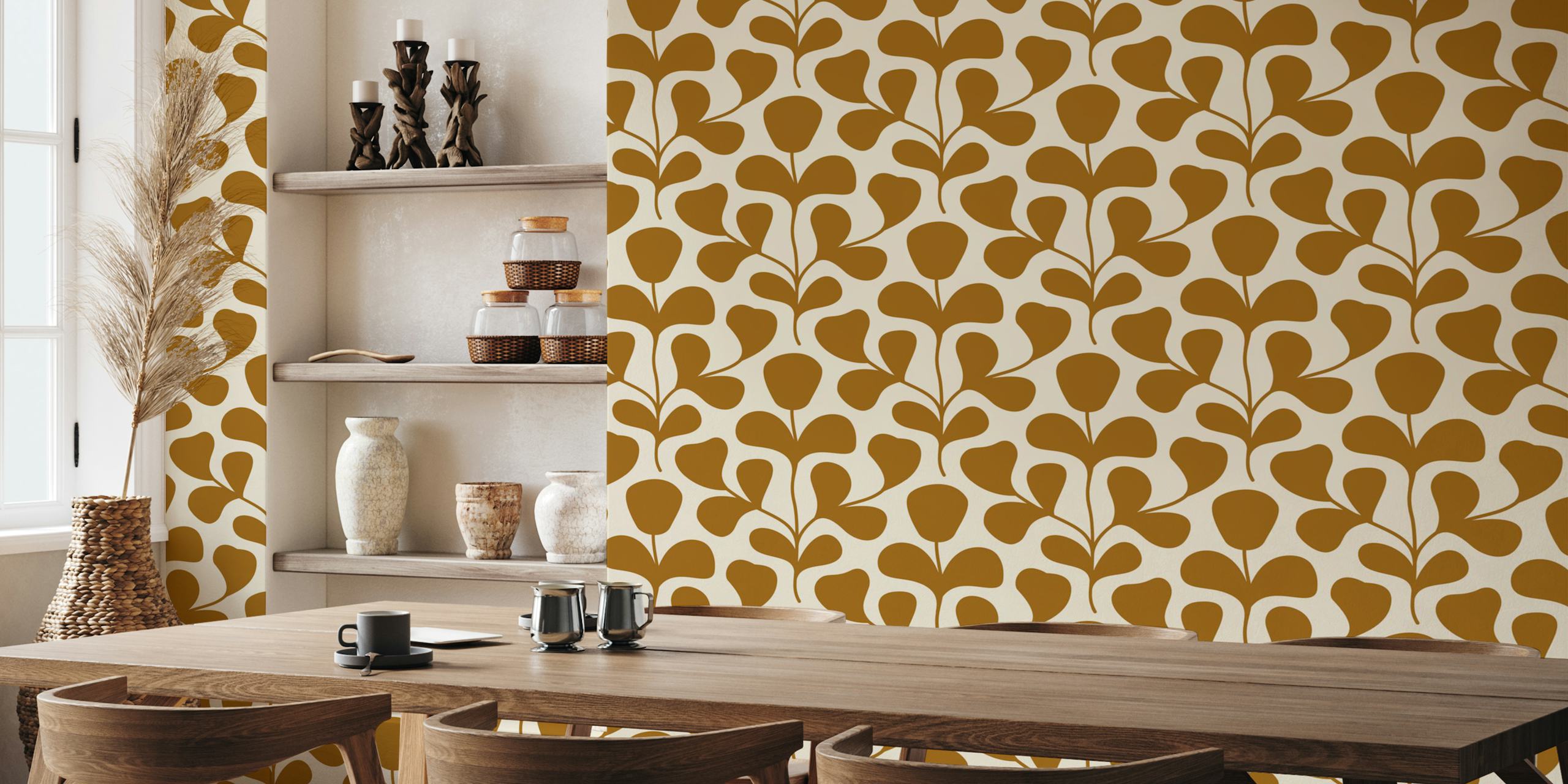 Ταπετσαρία Large Scale Abstract Flowers Pattern σε καφέ