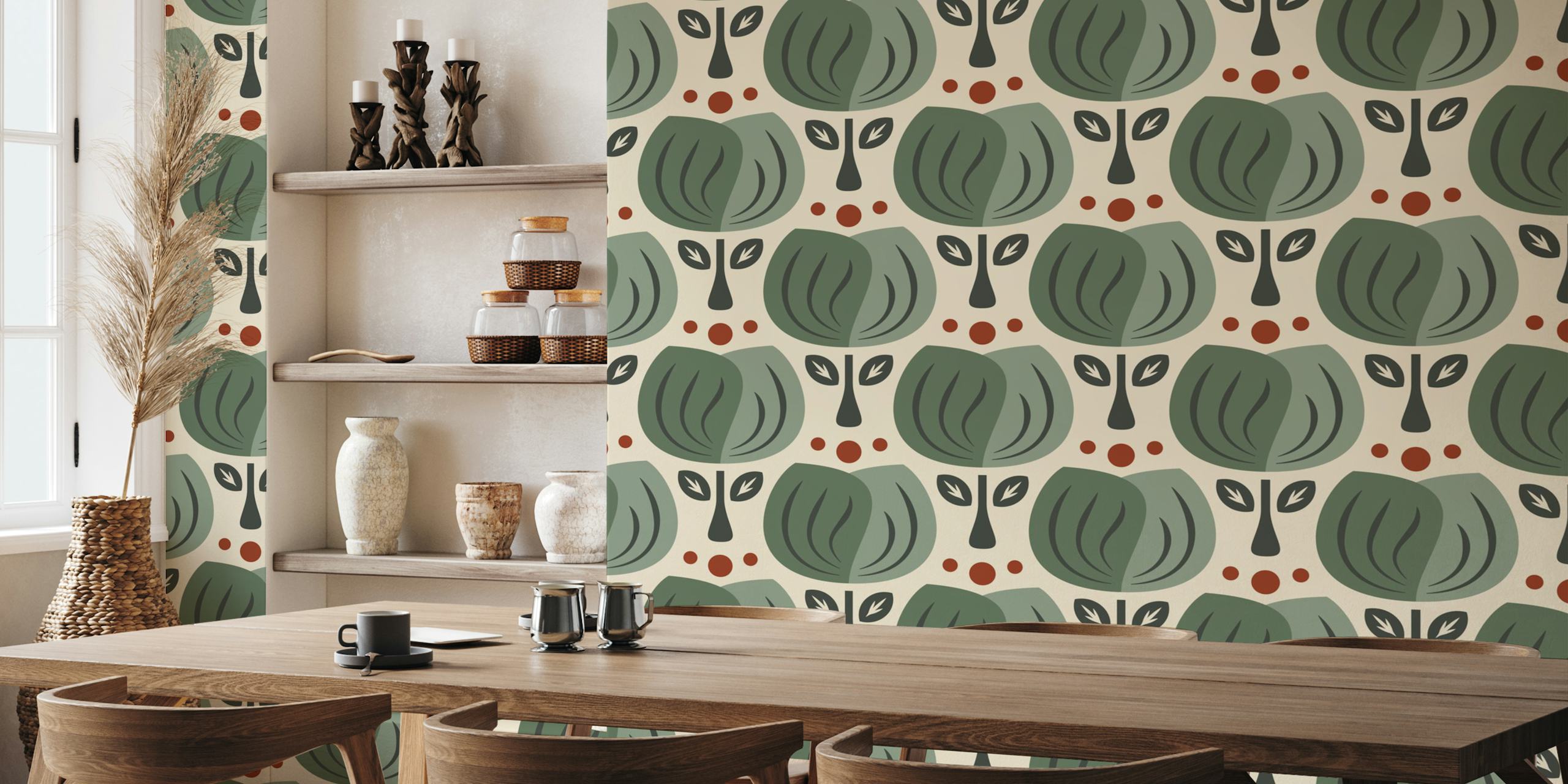 Retro Tulip Elegance in Green wallpaper in a room