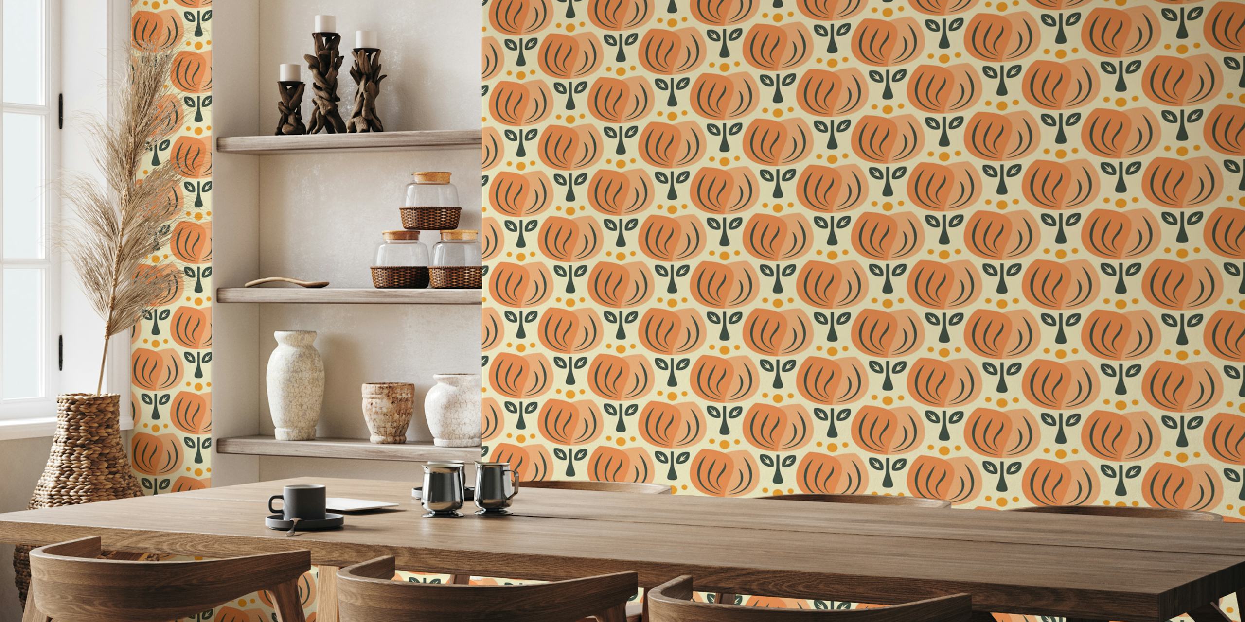 Retro Tulip Elegance in Peach diseño de papel pintado
