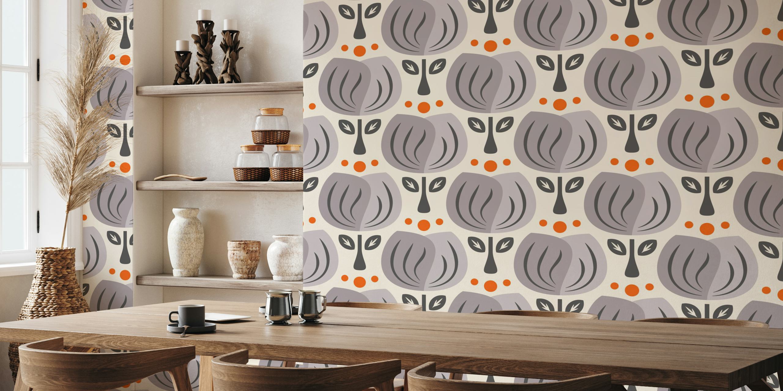 Retro tulip wallpaper design in a room