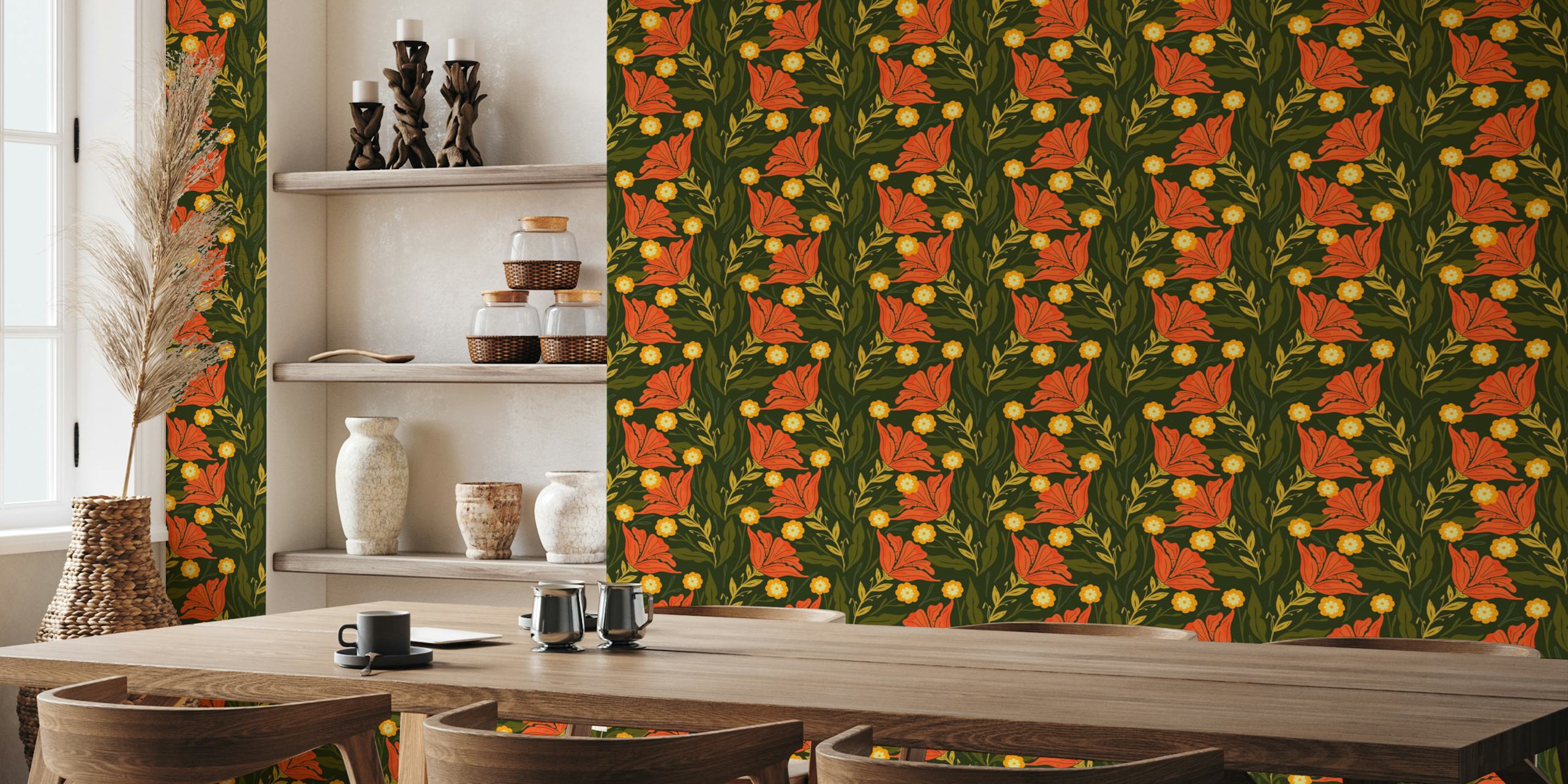 Cozy floral escape wallpaper in a room