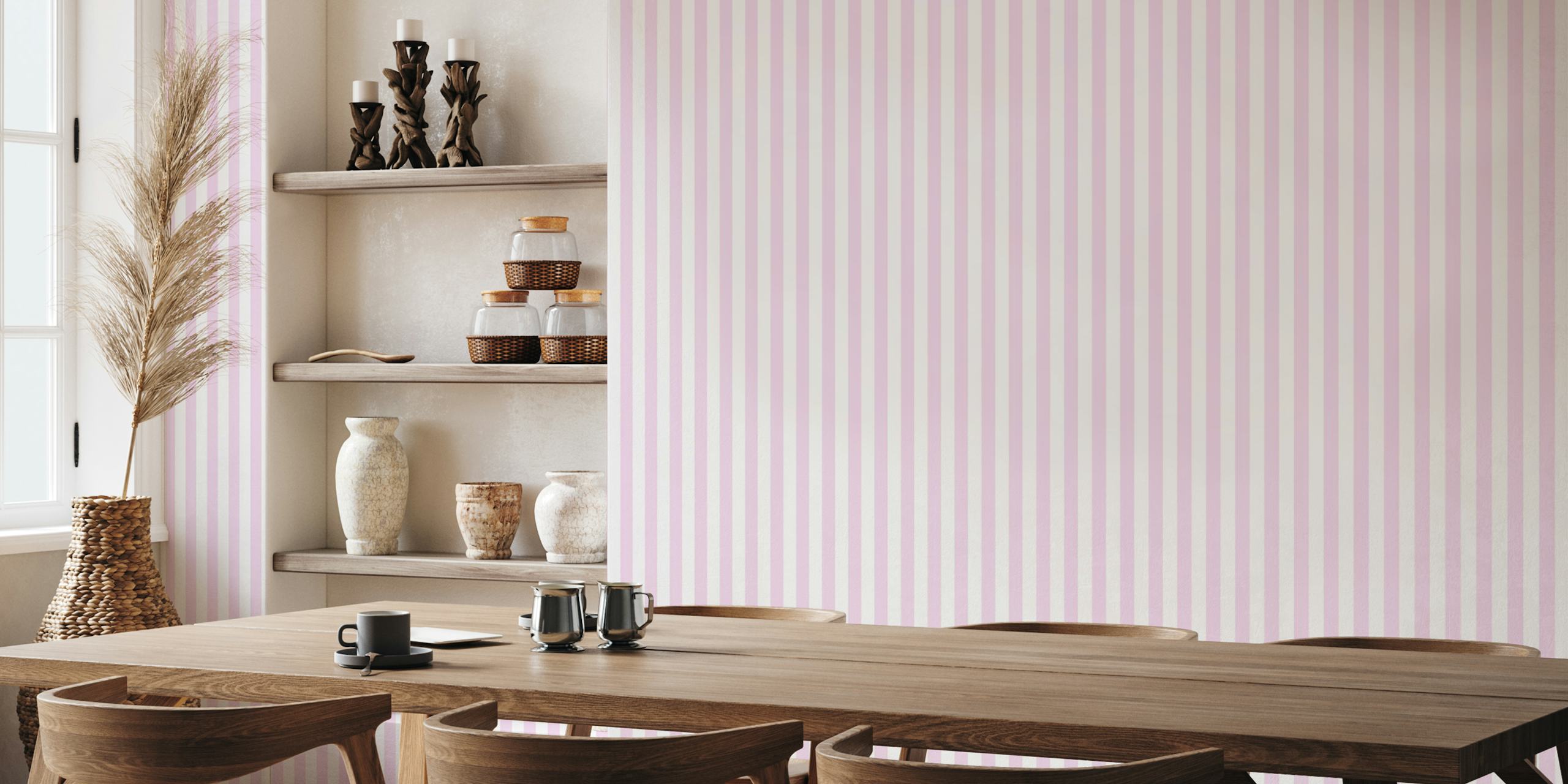 Ταπετσαρία Blush Vertical Stripes εμφανιζόμενη σε δωμάτιο