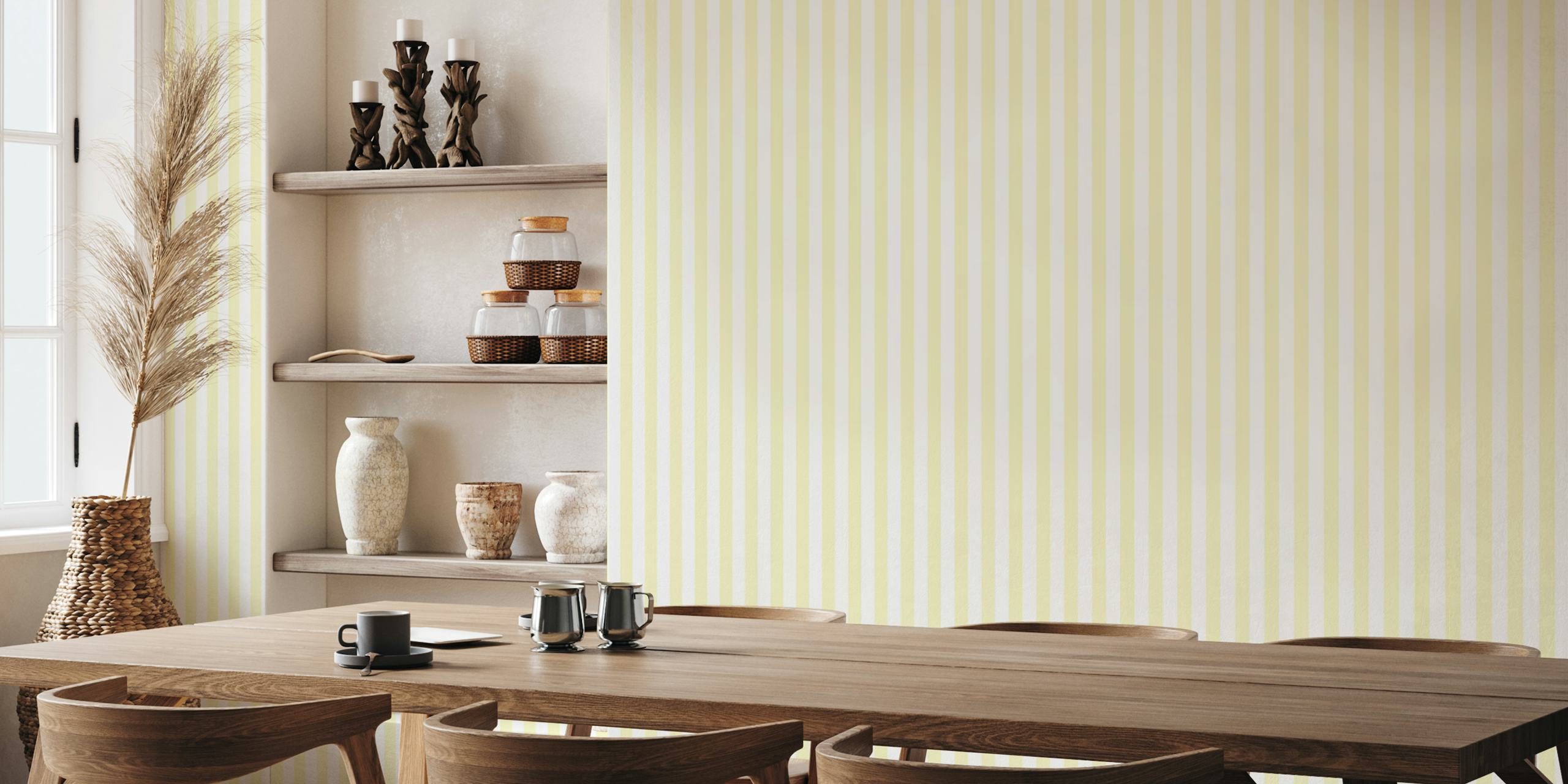 Lemon Stripe Delight papel pintado en un entorno de habitación