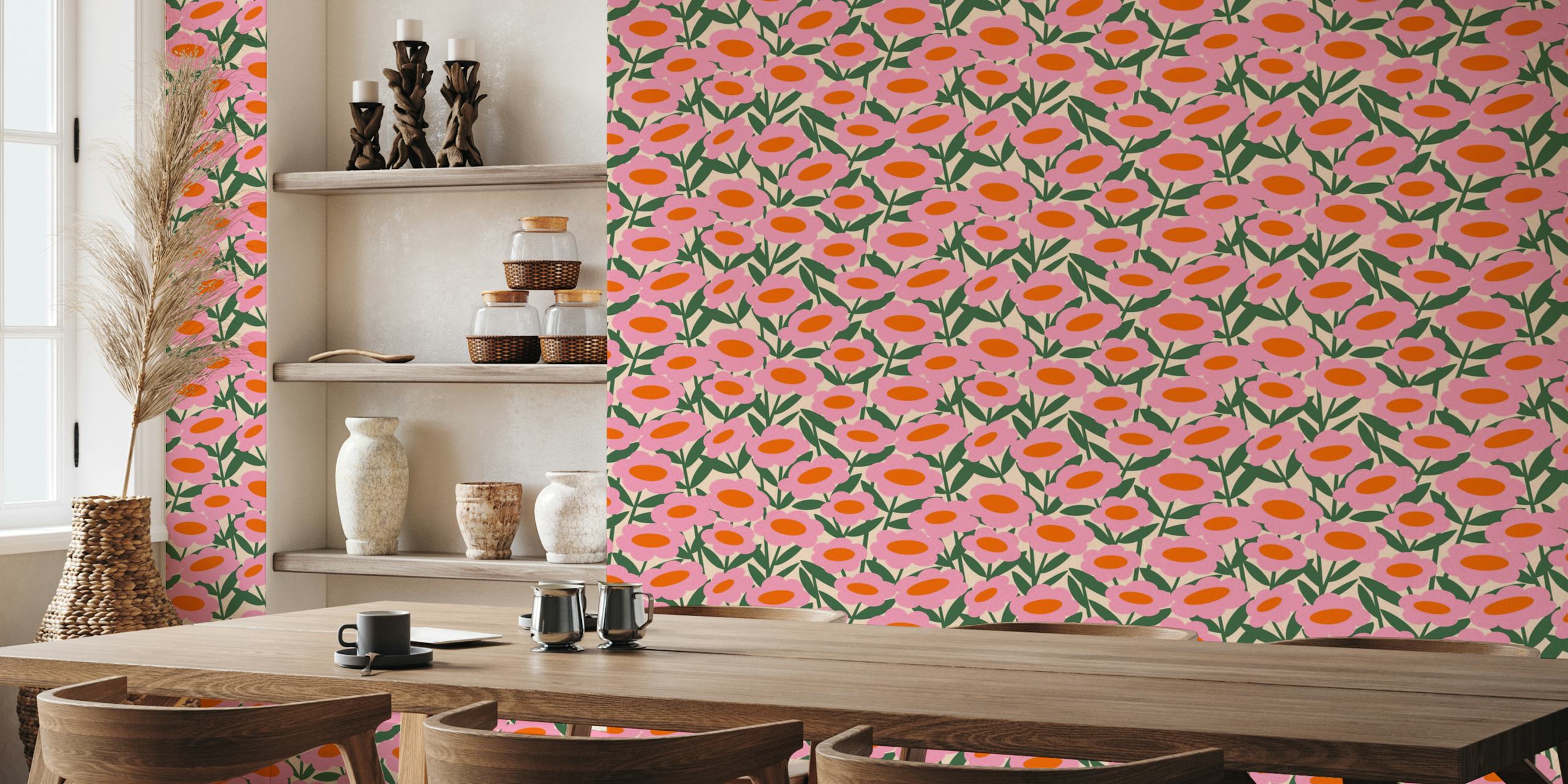 Happy Flowers in Pink design di carta da parati