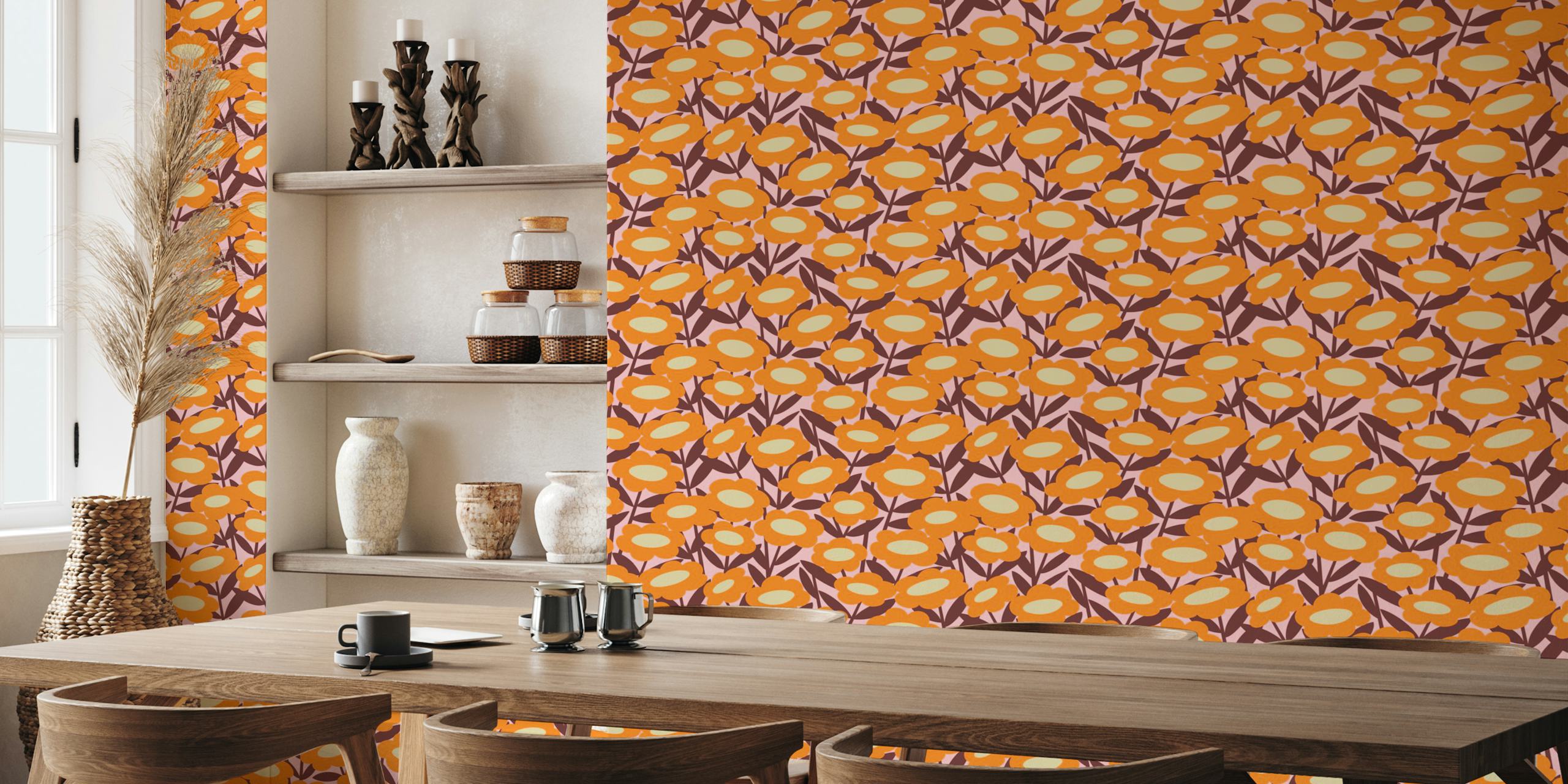 Happy Flowers in Orange tapet i et rum