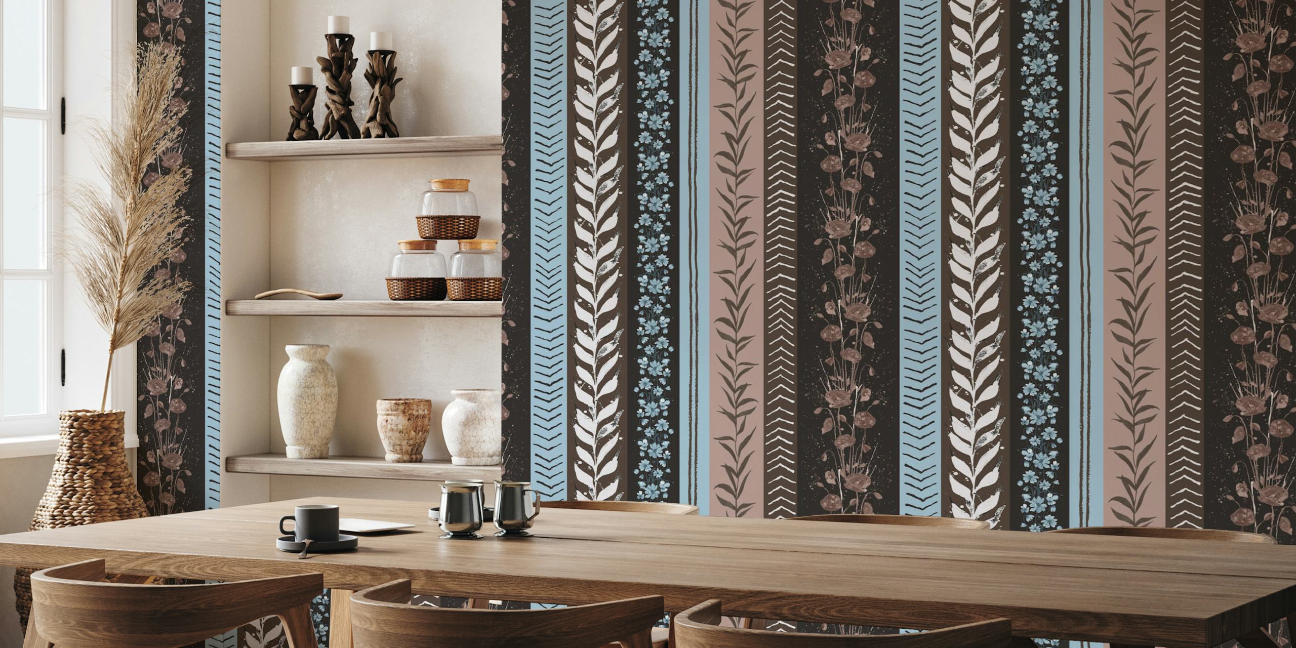 Ταπετσαρία Autumn Stripes Modern Copper Blue σε ένα δωμάτιο