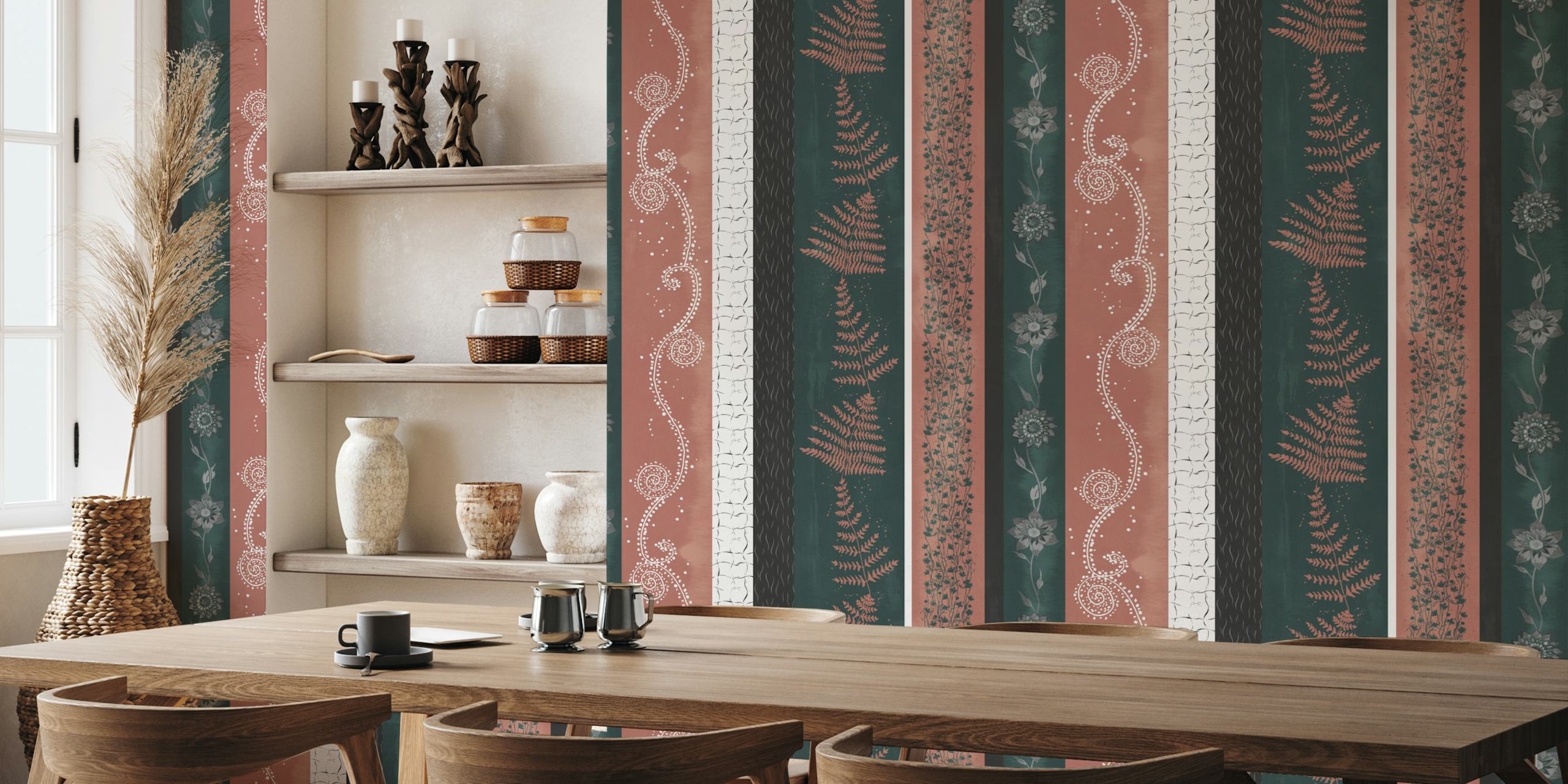 Abstract Nature Stripes Teal Peach ταπετσαρία σε ένα δωμάτιο