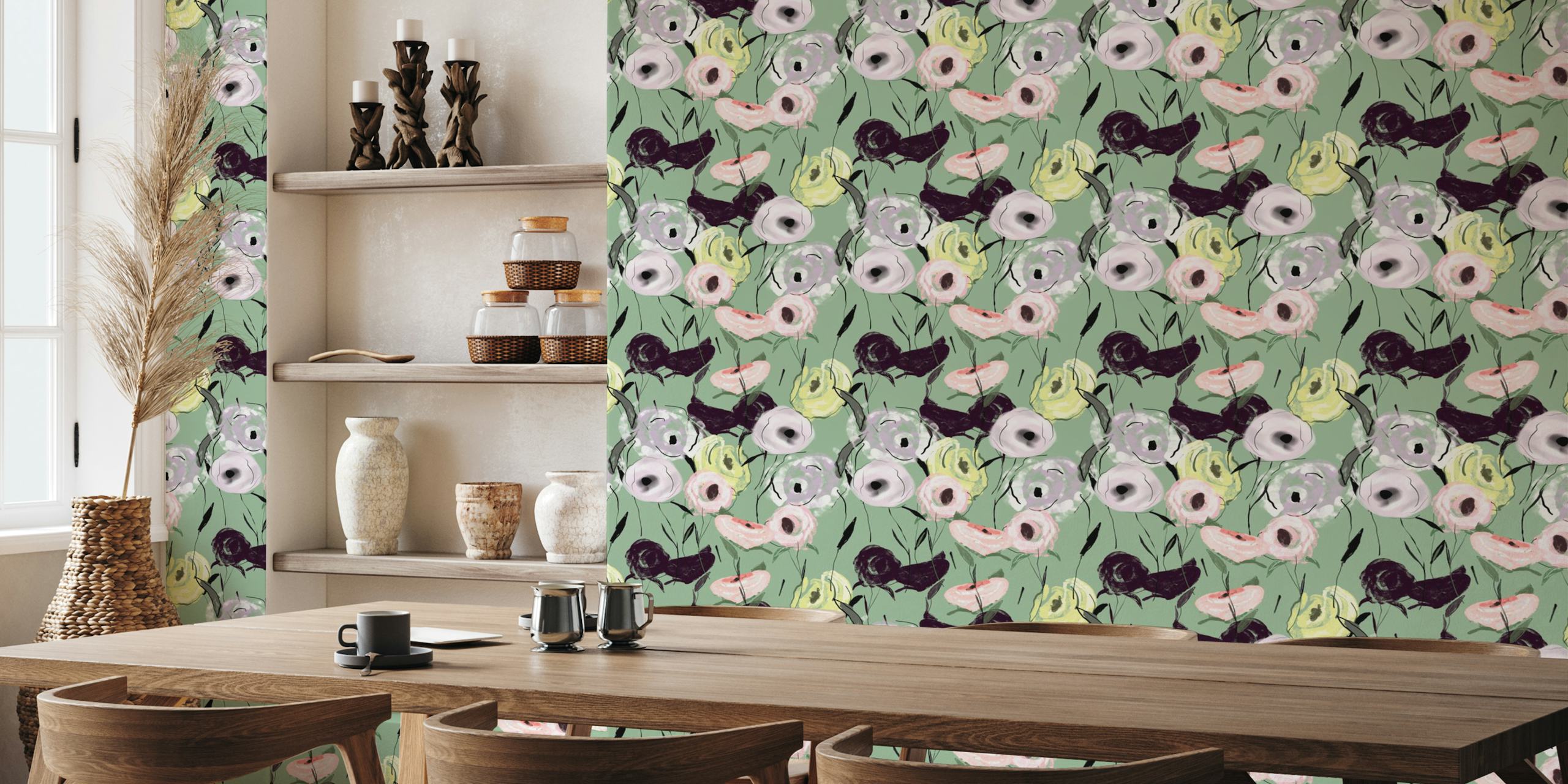 Abstract roses garden bouquets behang in een kamer