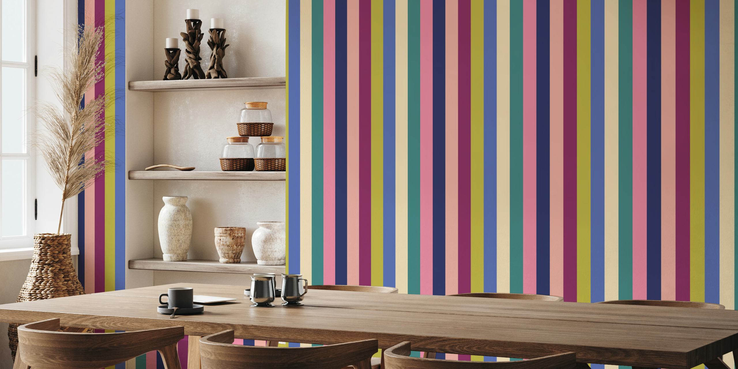 Moody rainbow stripe Tapete in einem Raum