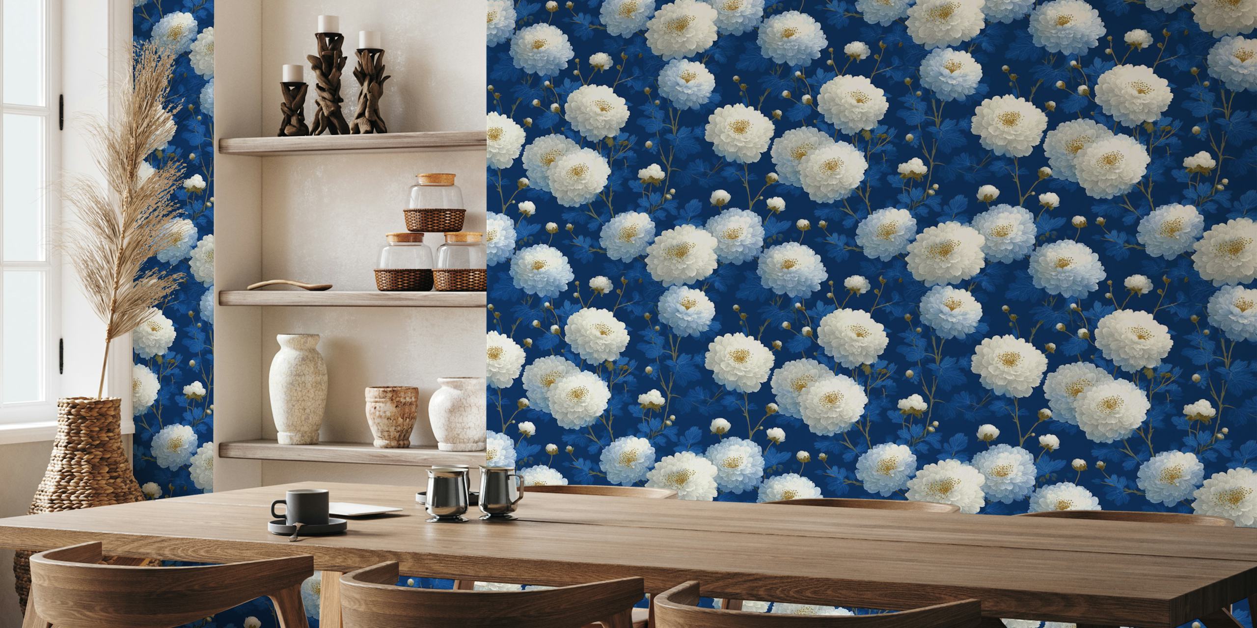 Papel de parede White Petal Symphony em um quarto
