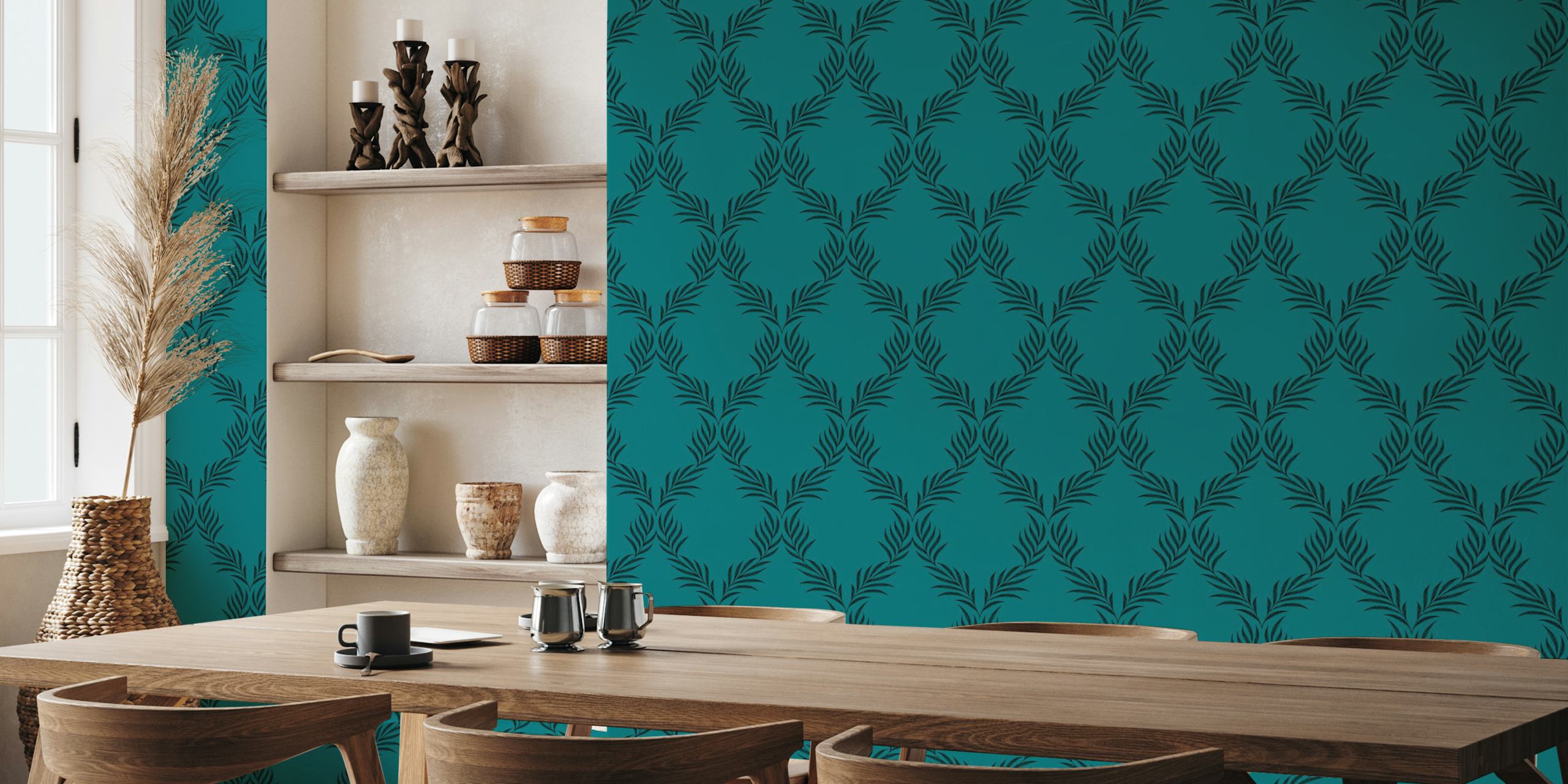 Tapeta Vintage Lattice Palm Leaf u teal