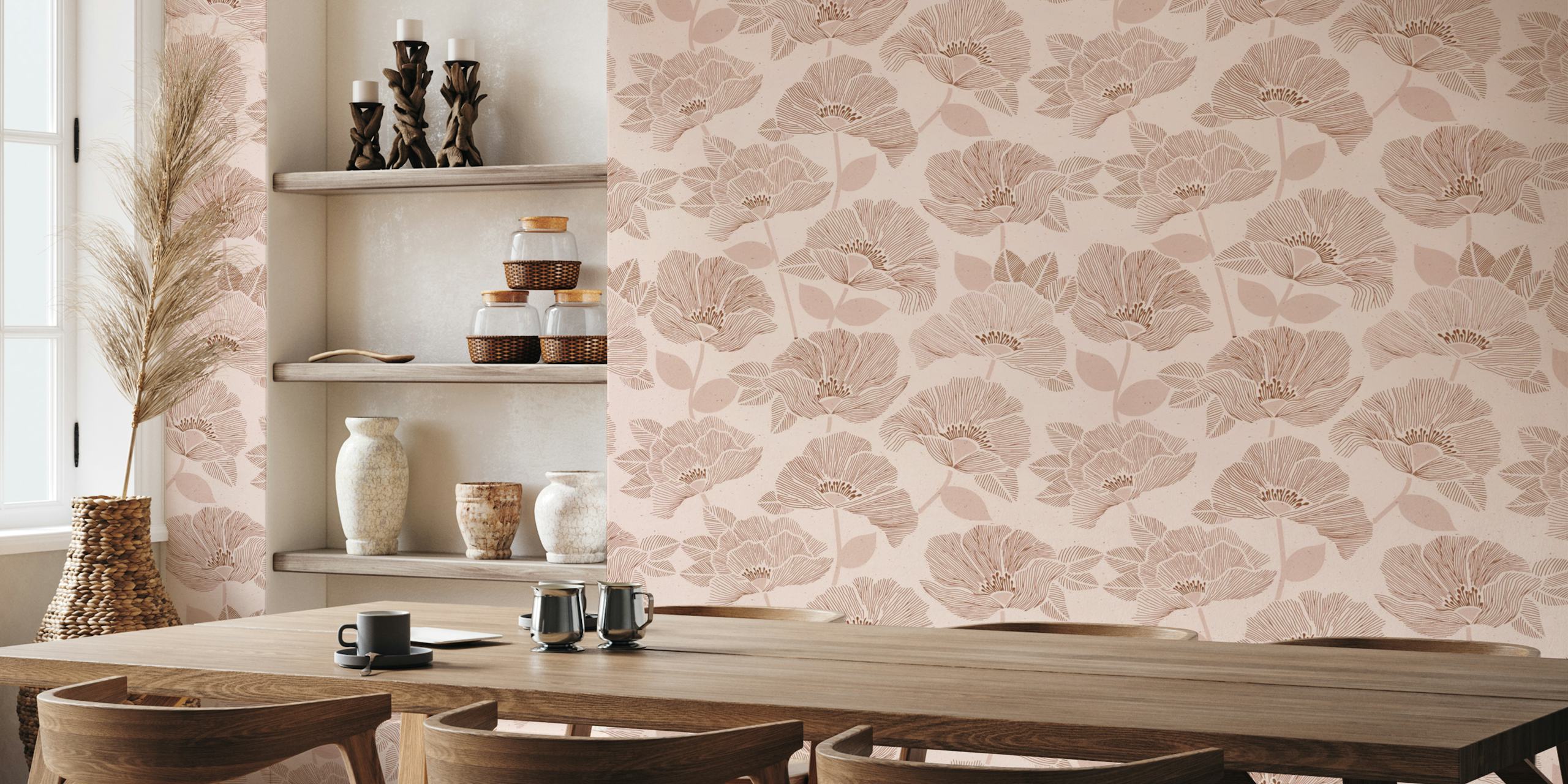Brown Floral Block-tapet i et rum