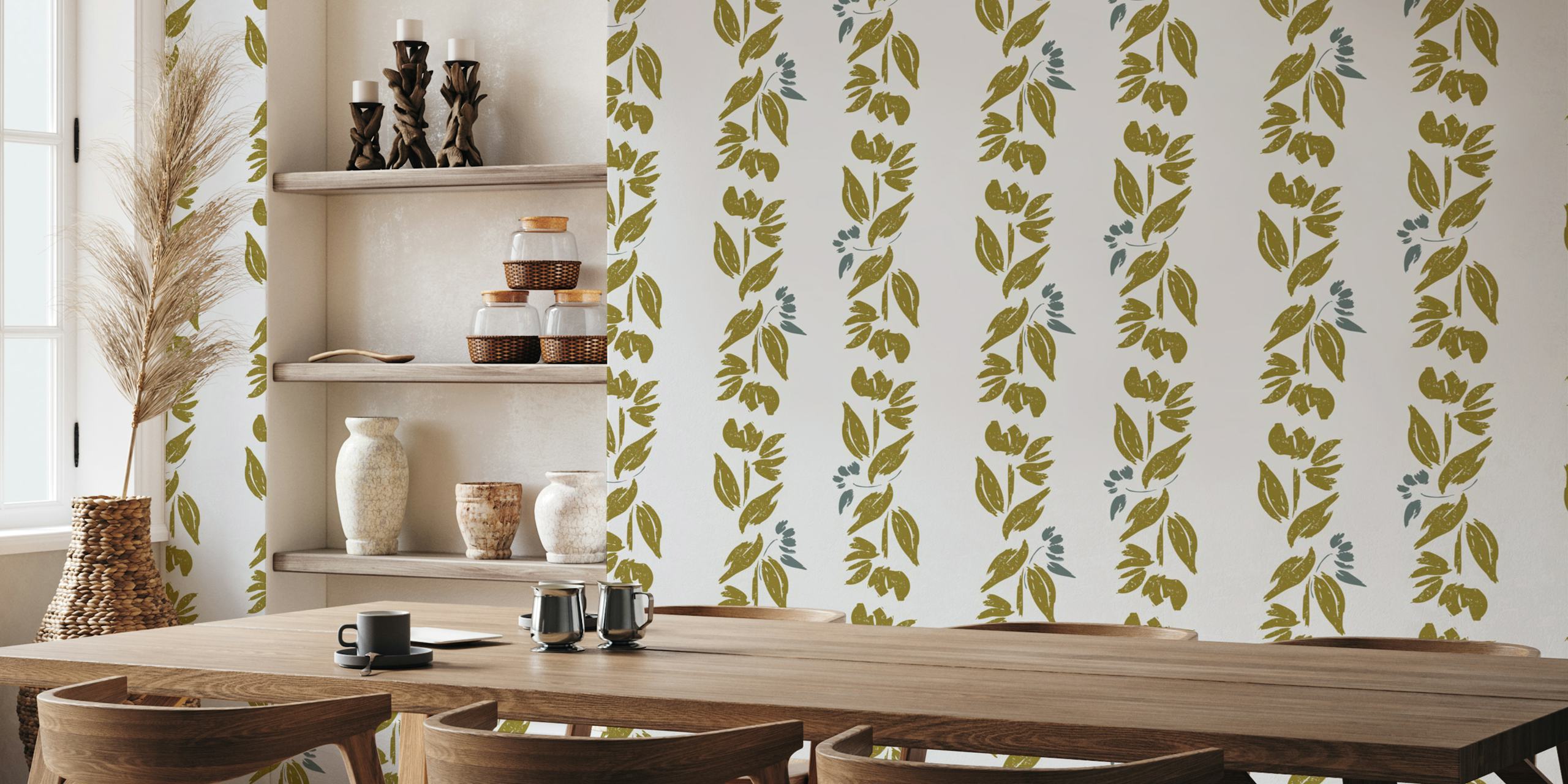 Backroads Gold Floral Stripe-tapet i et rum