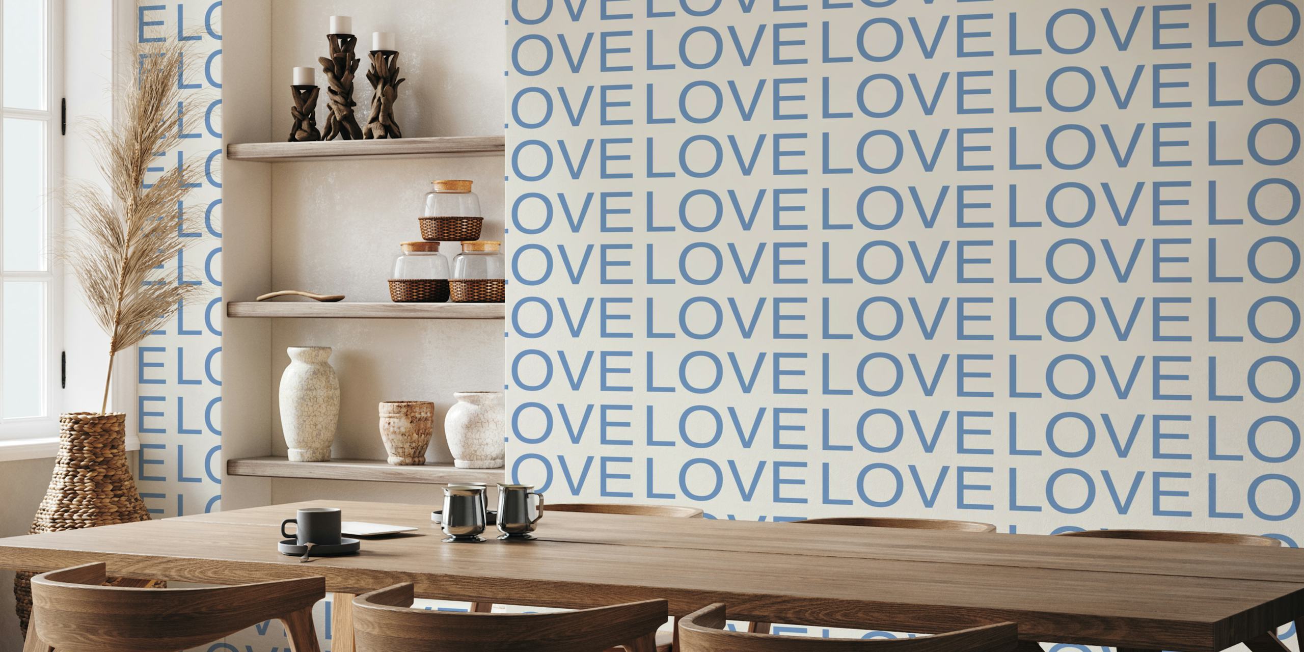 Repeated Love Text In Blue On A Cream Background Wallpaper