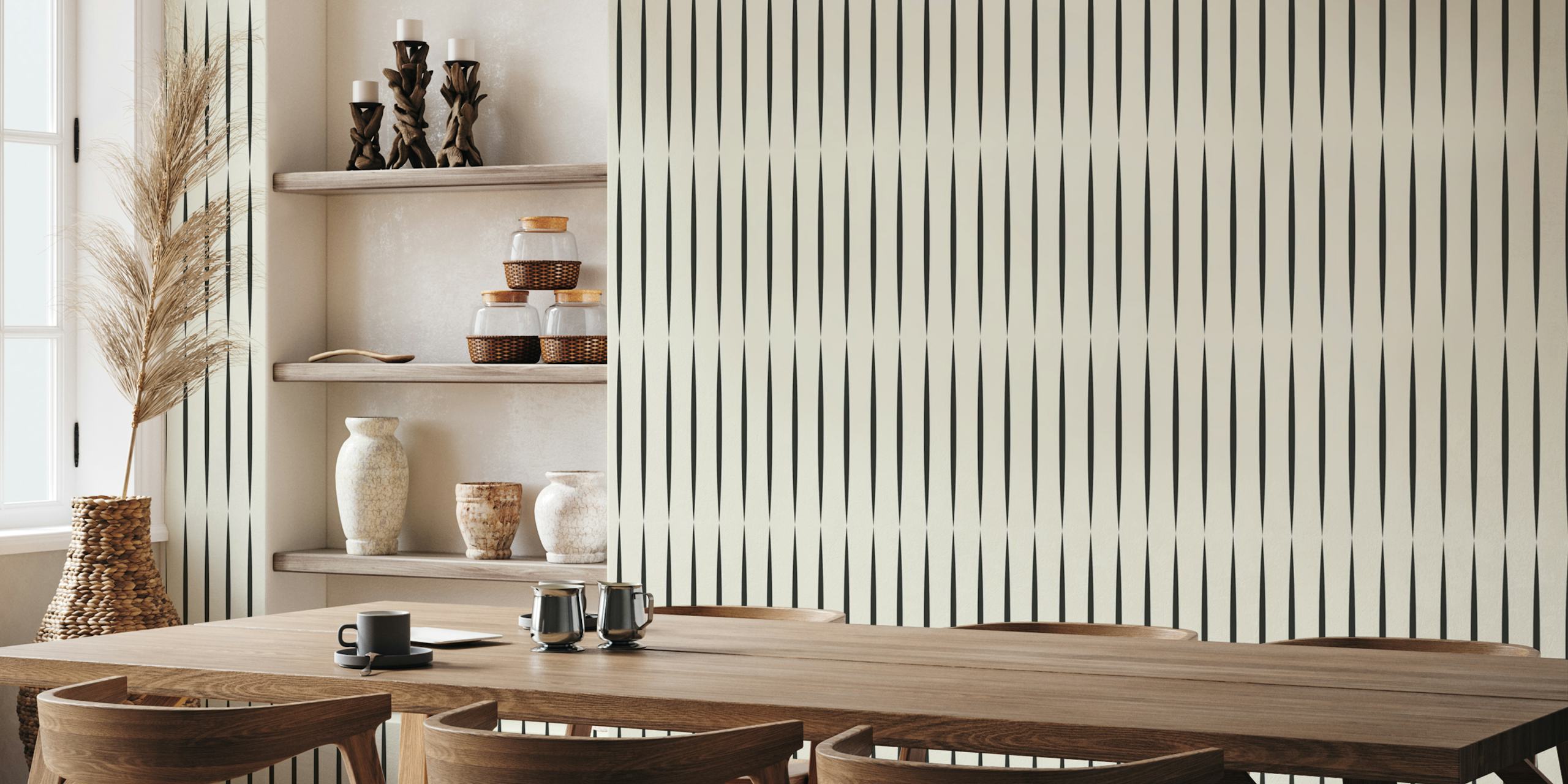 Monochrome vertical stripes wallpaper in a room