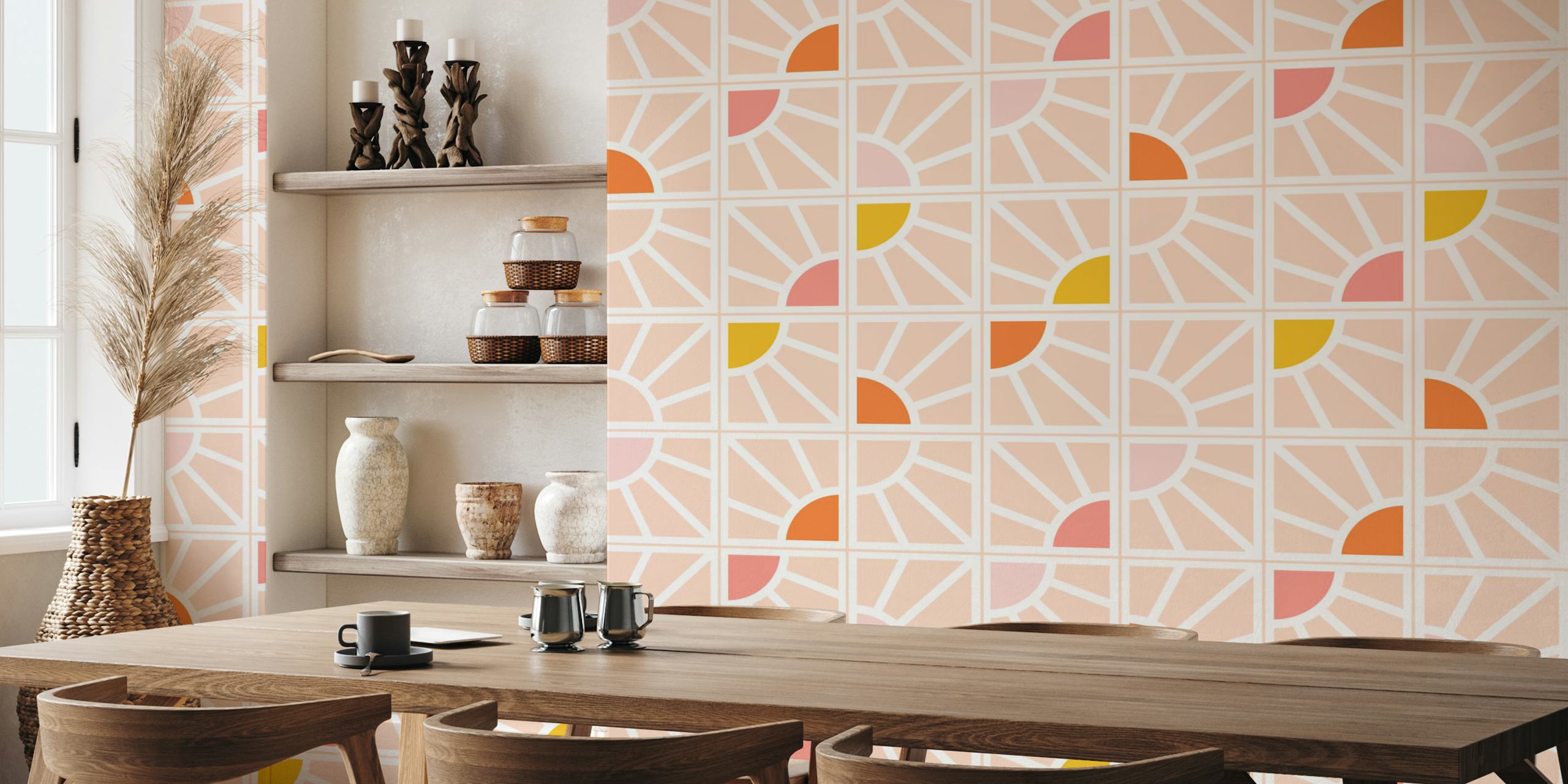 Abstract peach pink sunburst pattern wallpaper