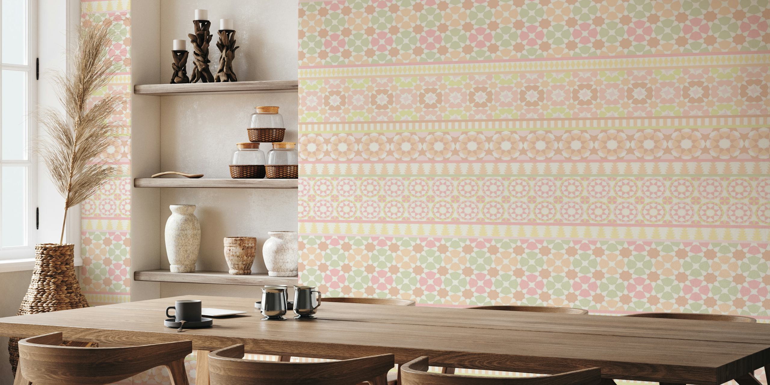 Pastel geometric pattern in rhubarb and custard colors wallpaper