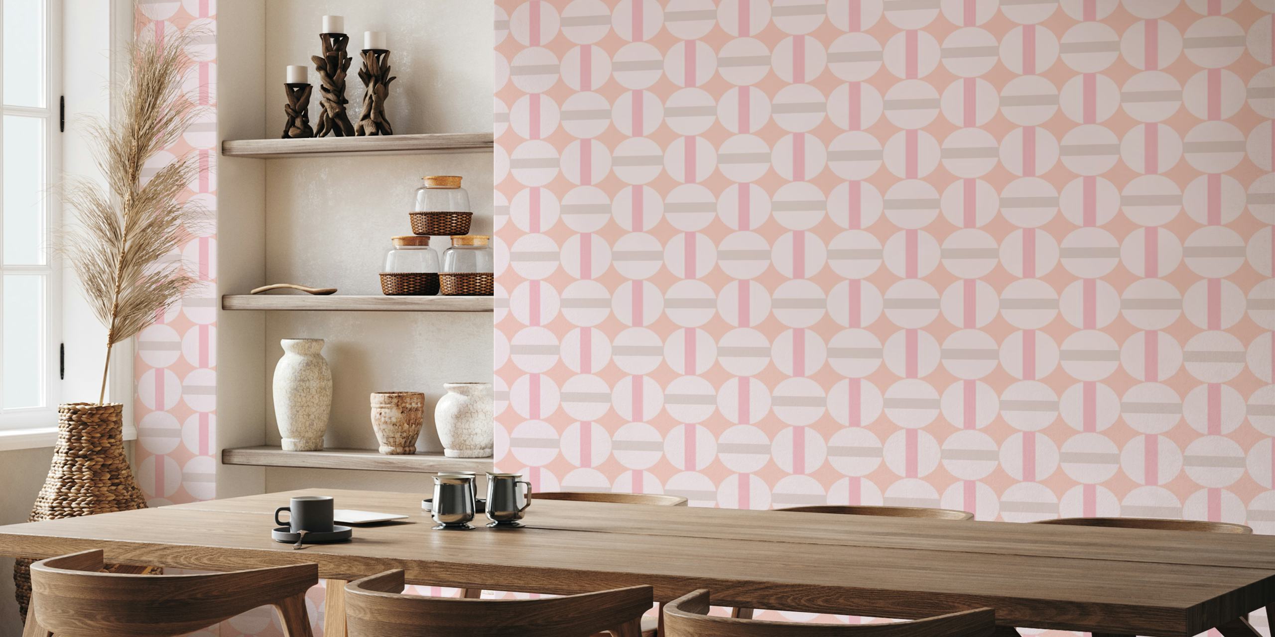 Pastel Retro 70s Striped Circles tapet i ett rum