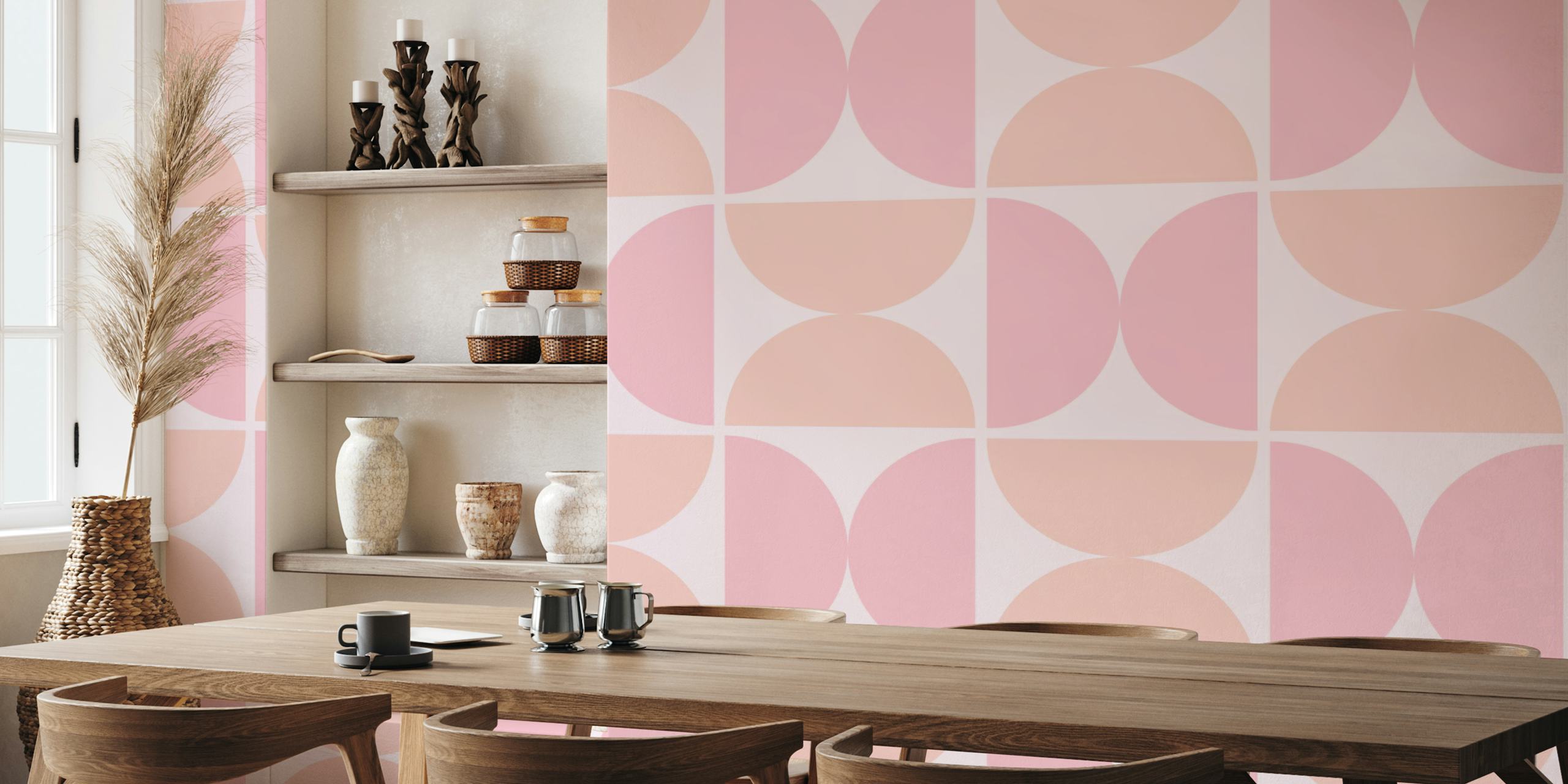 Semicircles pastel pink orange tapetti huoneessa