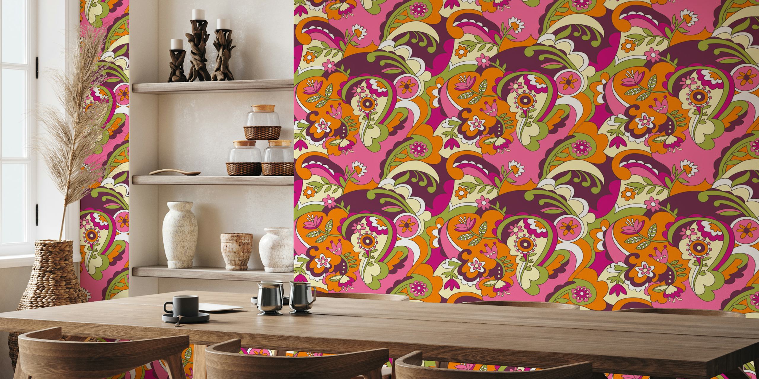 Colorful Groove Blossoms wallpaper in a room