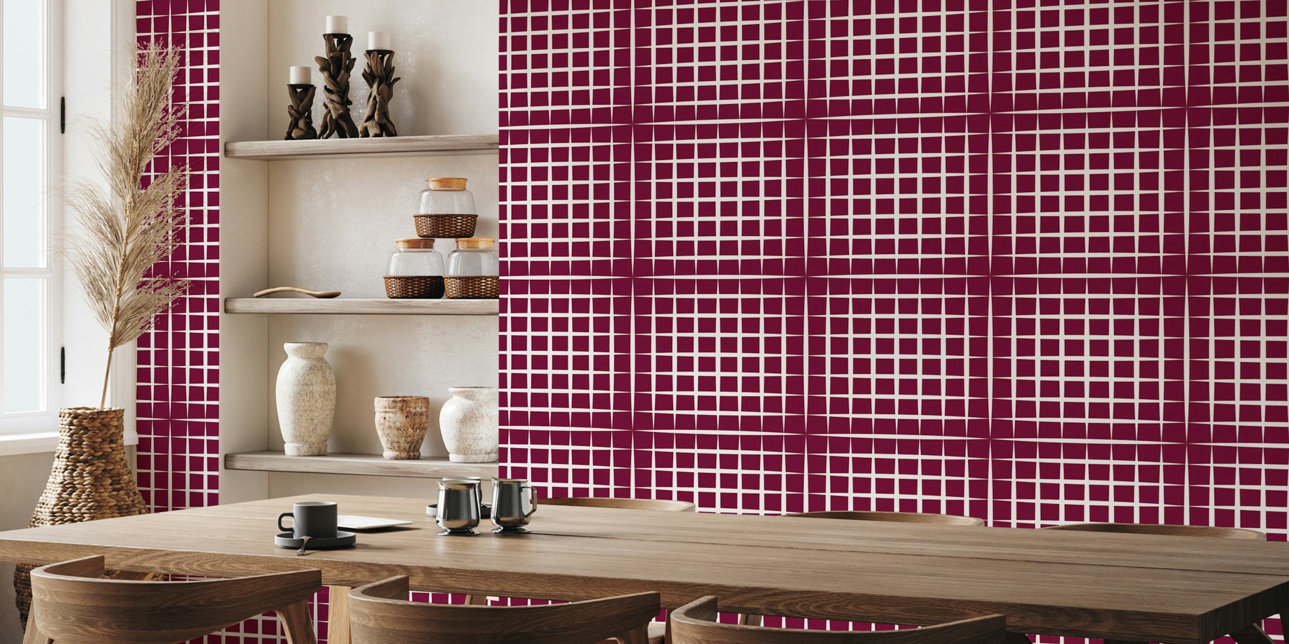 Burgundy Grid Design tapetti huoneessa
