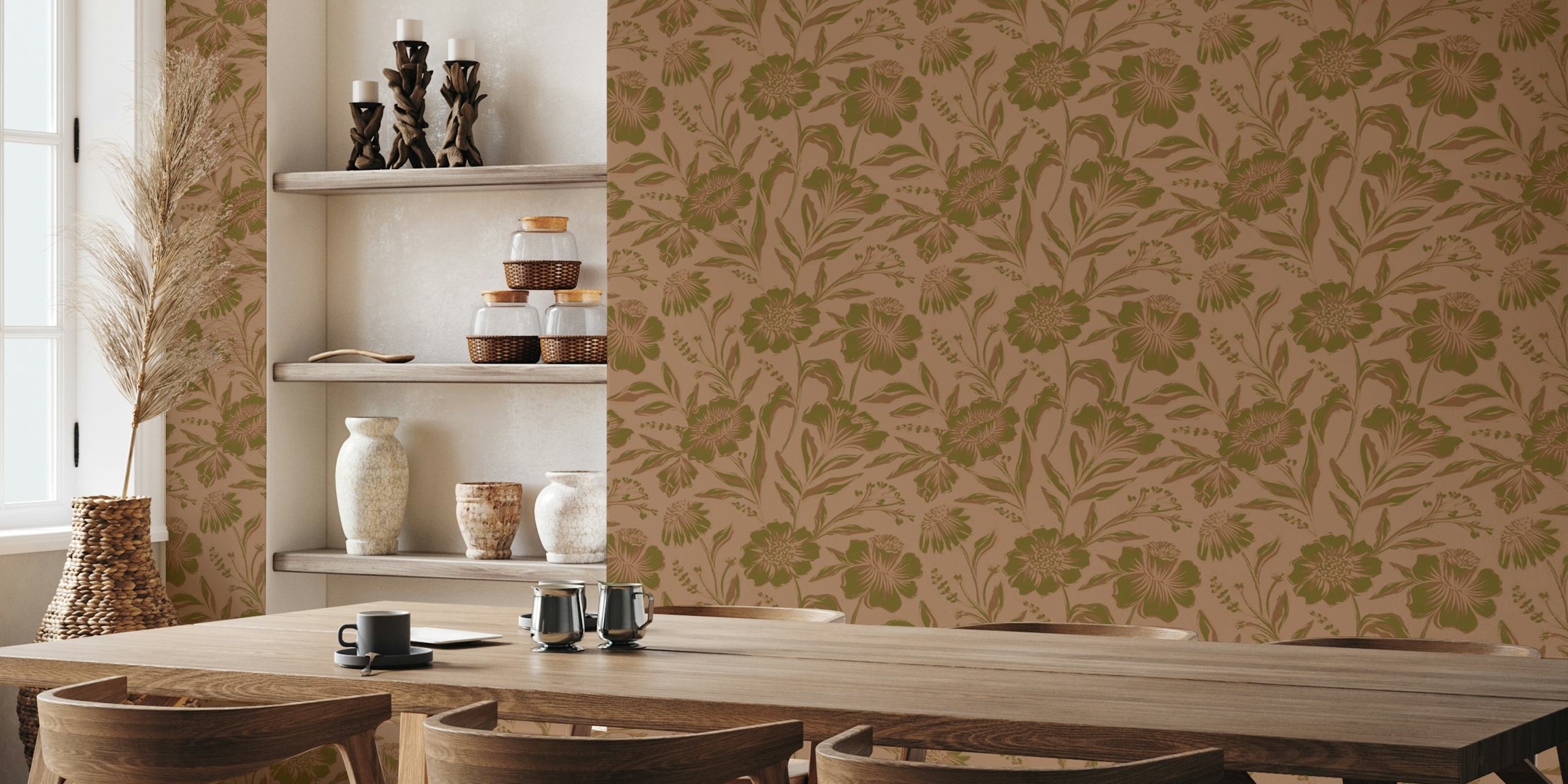 Vintage wildflower wallpaper in a cozy room